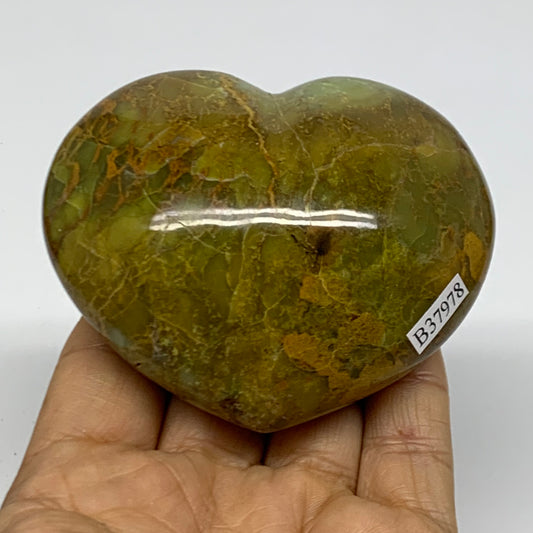 0.45 lbs, 2.5"x3.1"x1.5", Green Opal Heart Polished Gemstone Crystal, B37978