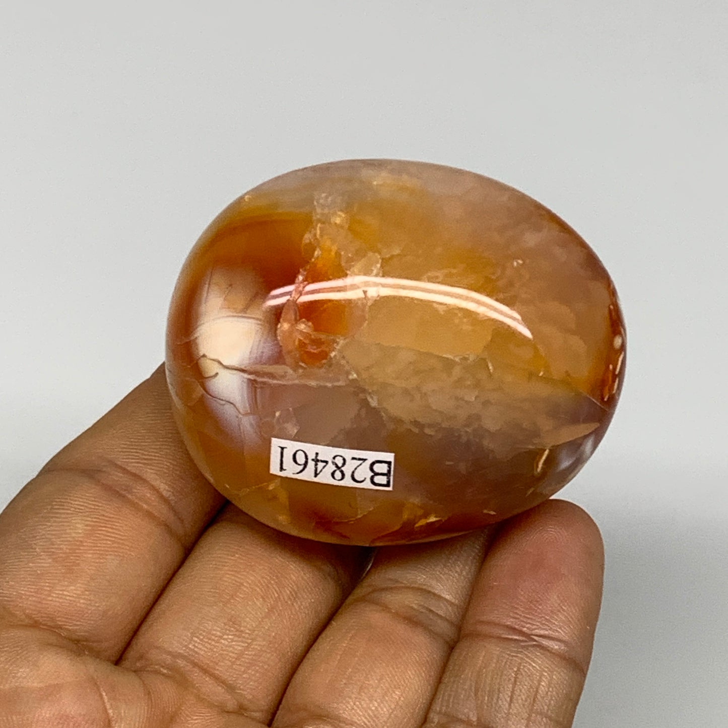 102.7g, 2.1"x1.7"x0.3", Red Carnelian Palm-Stone Gem Crystal Polished, B28461