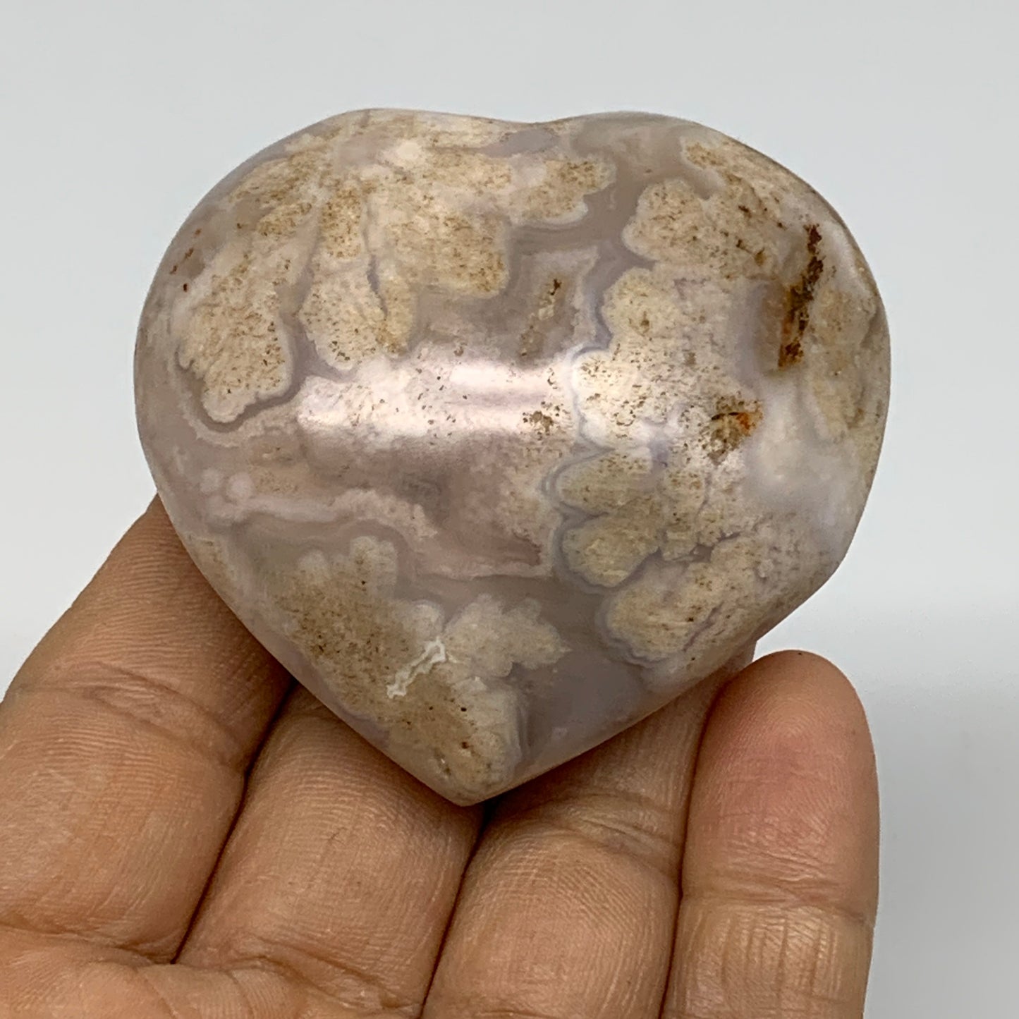 0.23 lbs, 2.1"x2.3"x1", Cherry Blossom Flower Agate Heart Crystal, B37174