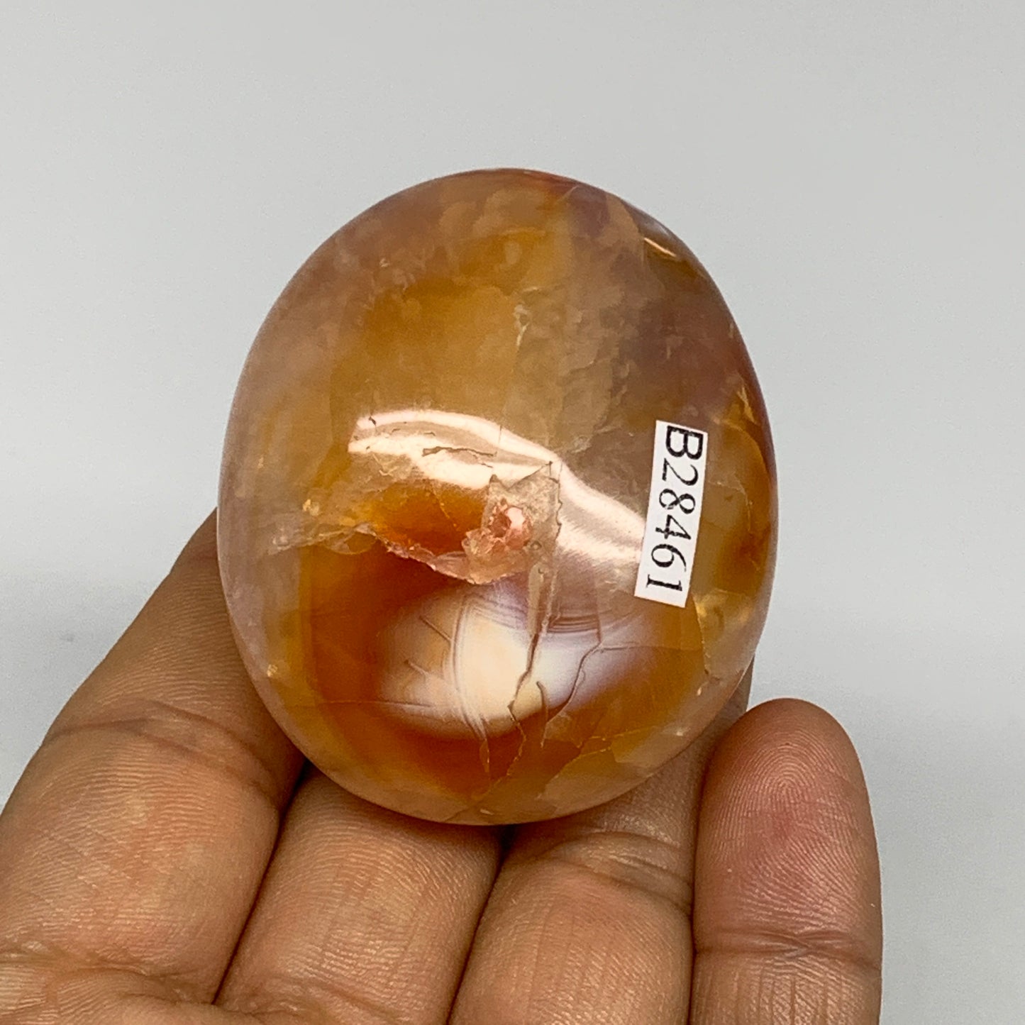 102.7g, 2.1"x1.7"x0.3", Red Carnelian Palm-Stone Gem Crystal Polished, B28461