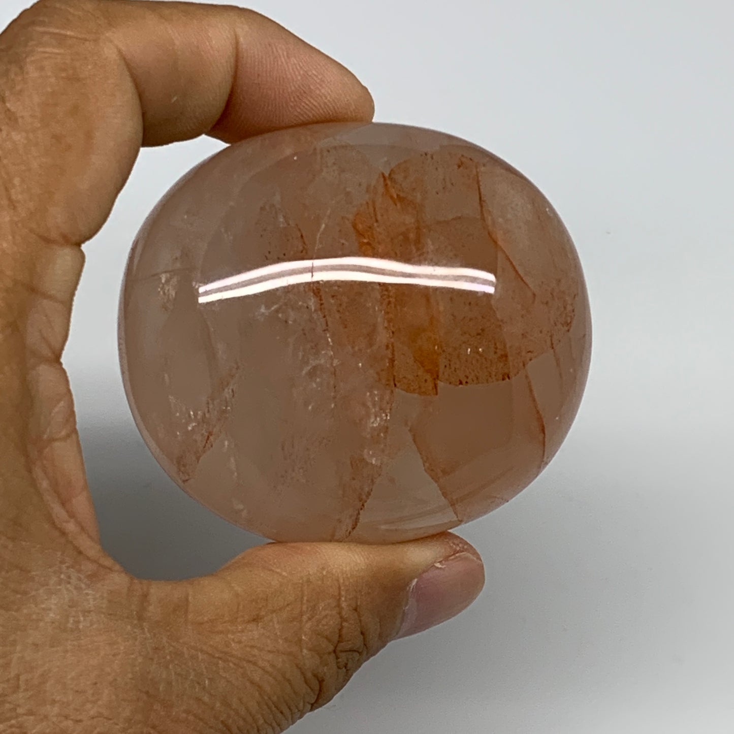 144.3g,2.3"x2"x1.2", Red Hematoid Fire Quartz Palm-Stone Crystal Polished, B3062