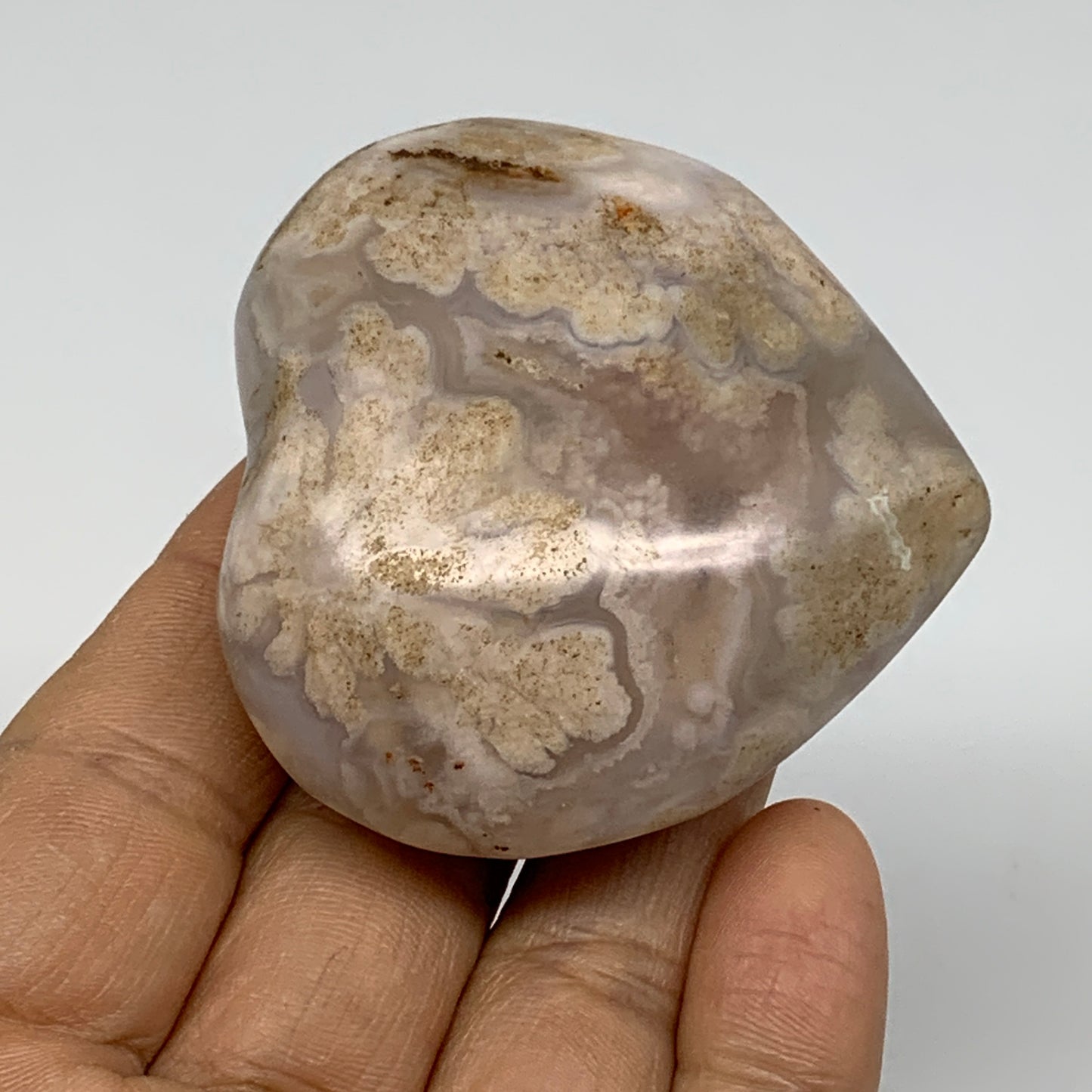 0.23 lbs, 2.1"x2.3"x1", Cherry Blossom Flower Agate Heart Crystal, B37174