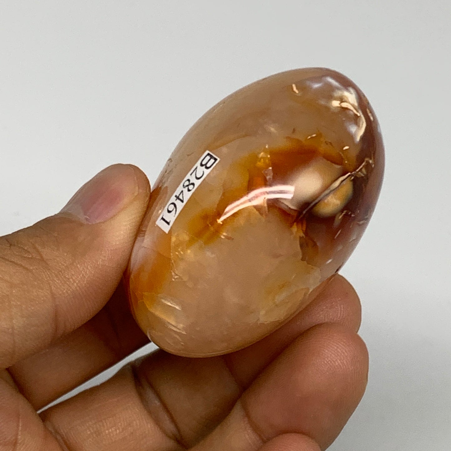 102.7g, 2.1"x1.7"x0.3", Red Carnelian Palm-Stone Gem Crystal Polished, B28461