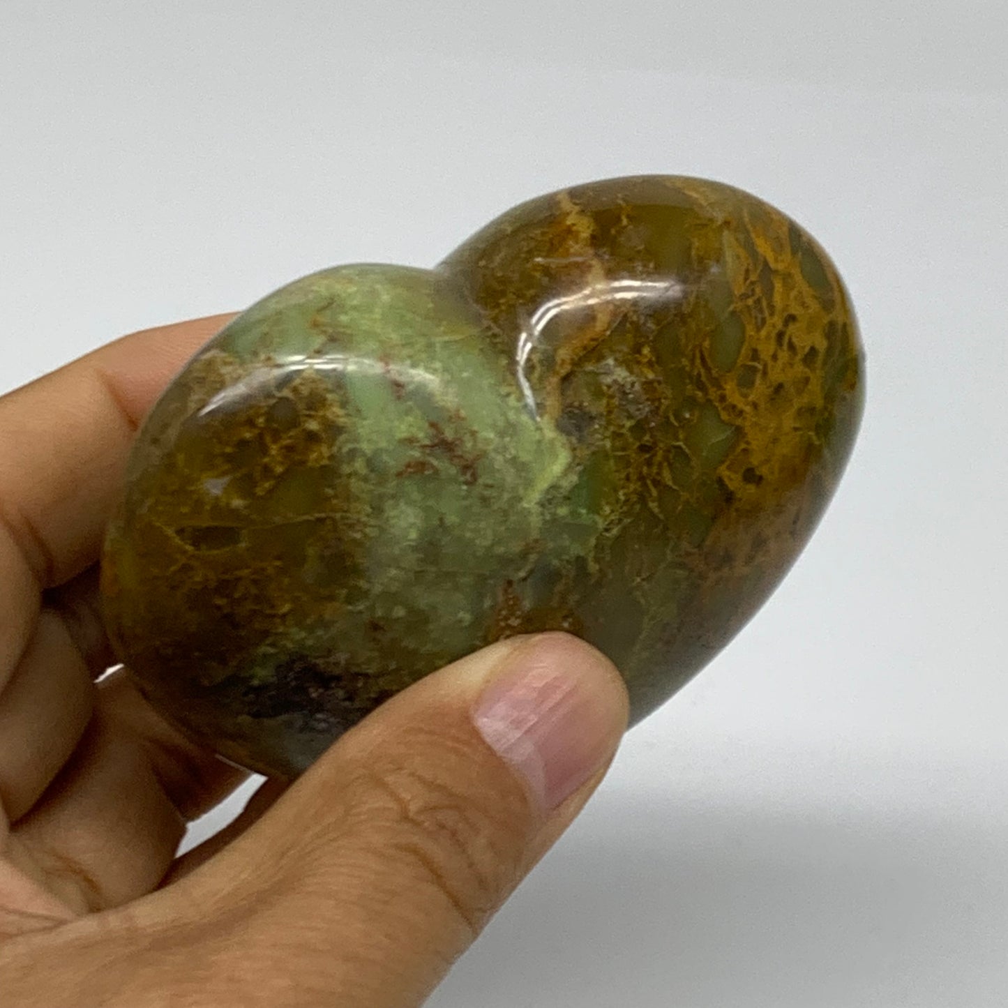 0.45 lbs, 2.5"x3.1"x1.5", Green Opal Heart Polished Gemstone Crystal, B37978