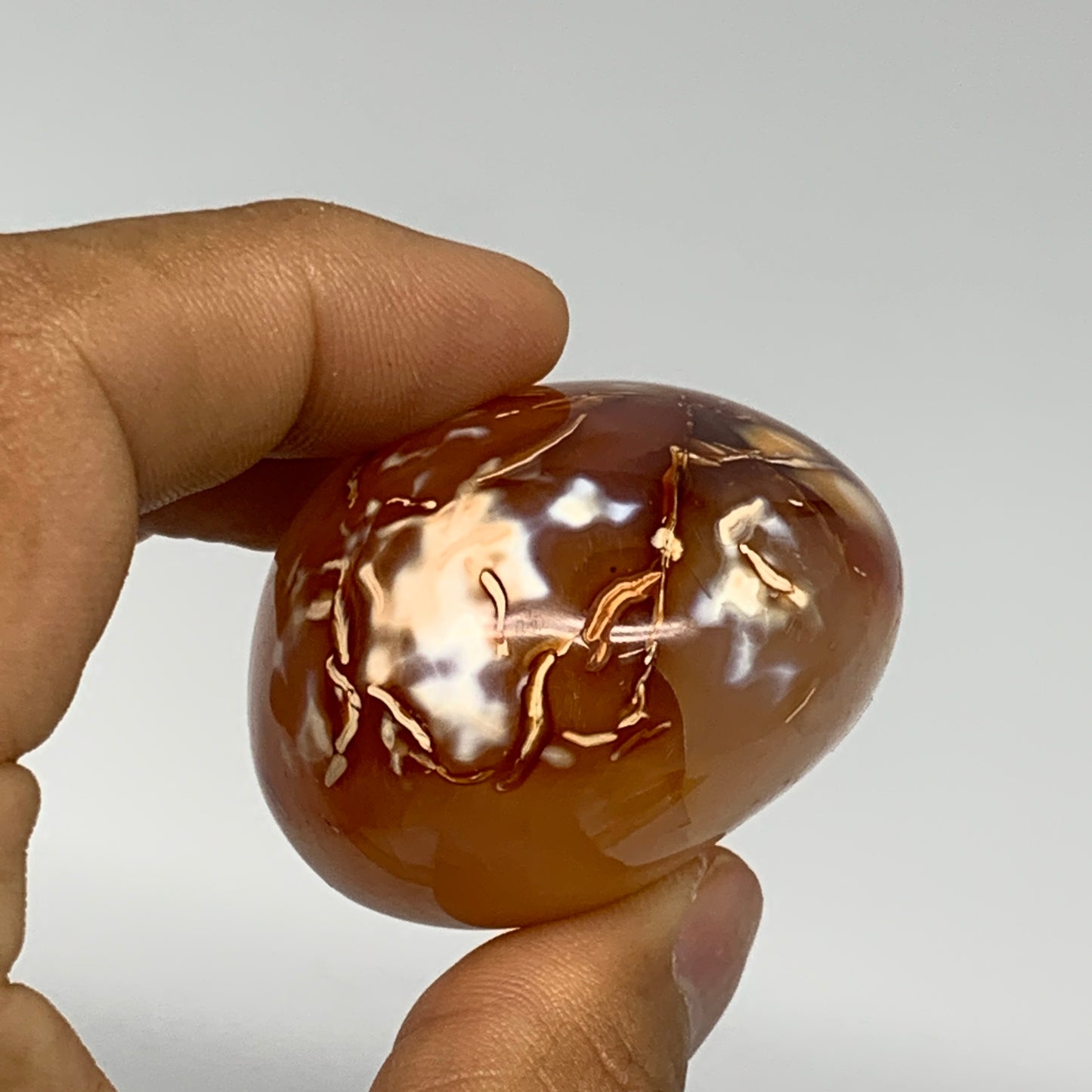 102.7g, 2.1"x1.7"x0.3", Red Carnelian Palm-Stone Gem Crystal Polished, B28461