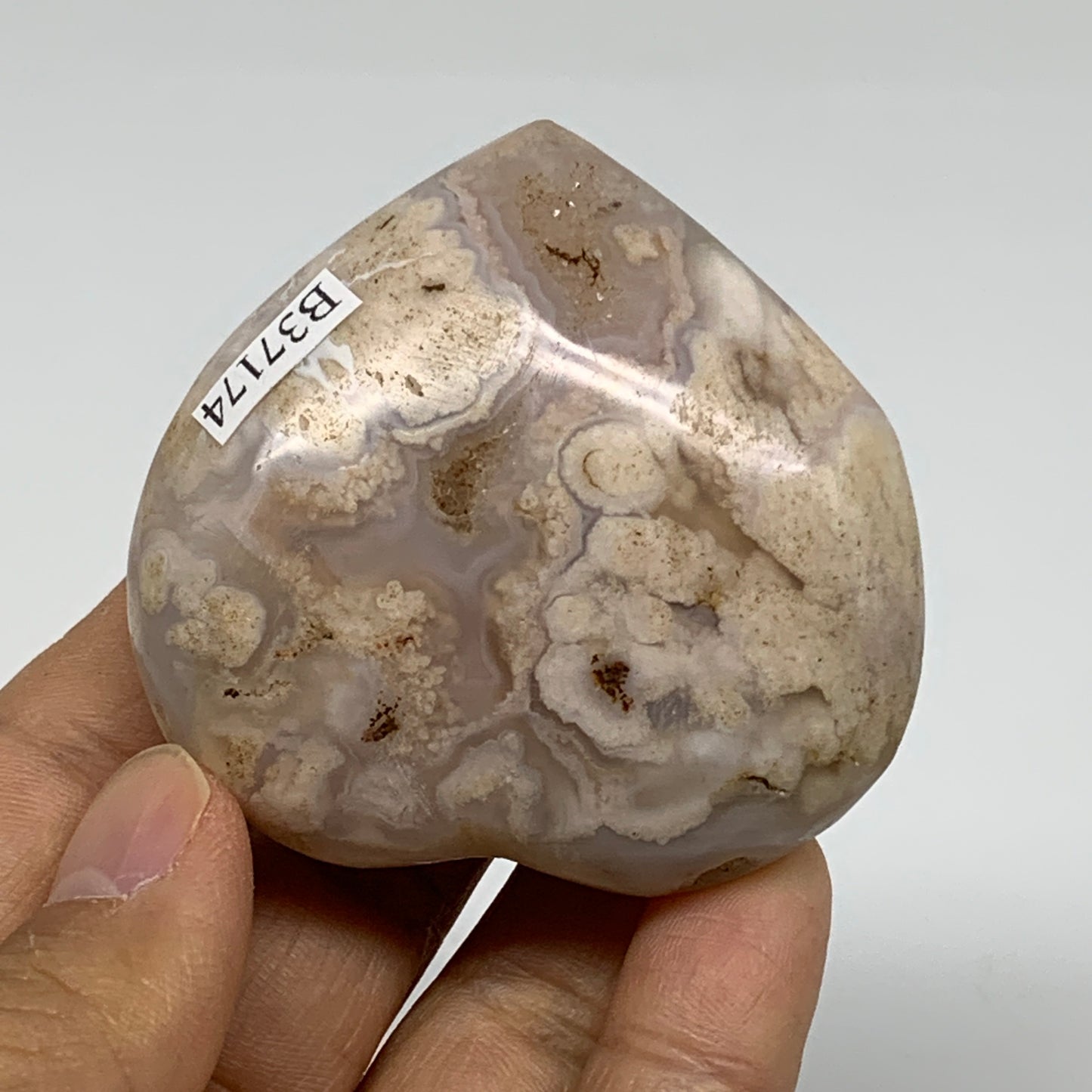 0.23 lbs, 2.1"x2.3"x1", Cherry Blossom Flower Agate Heart Crystal, B37174