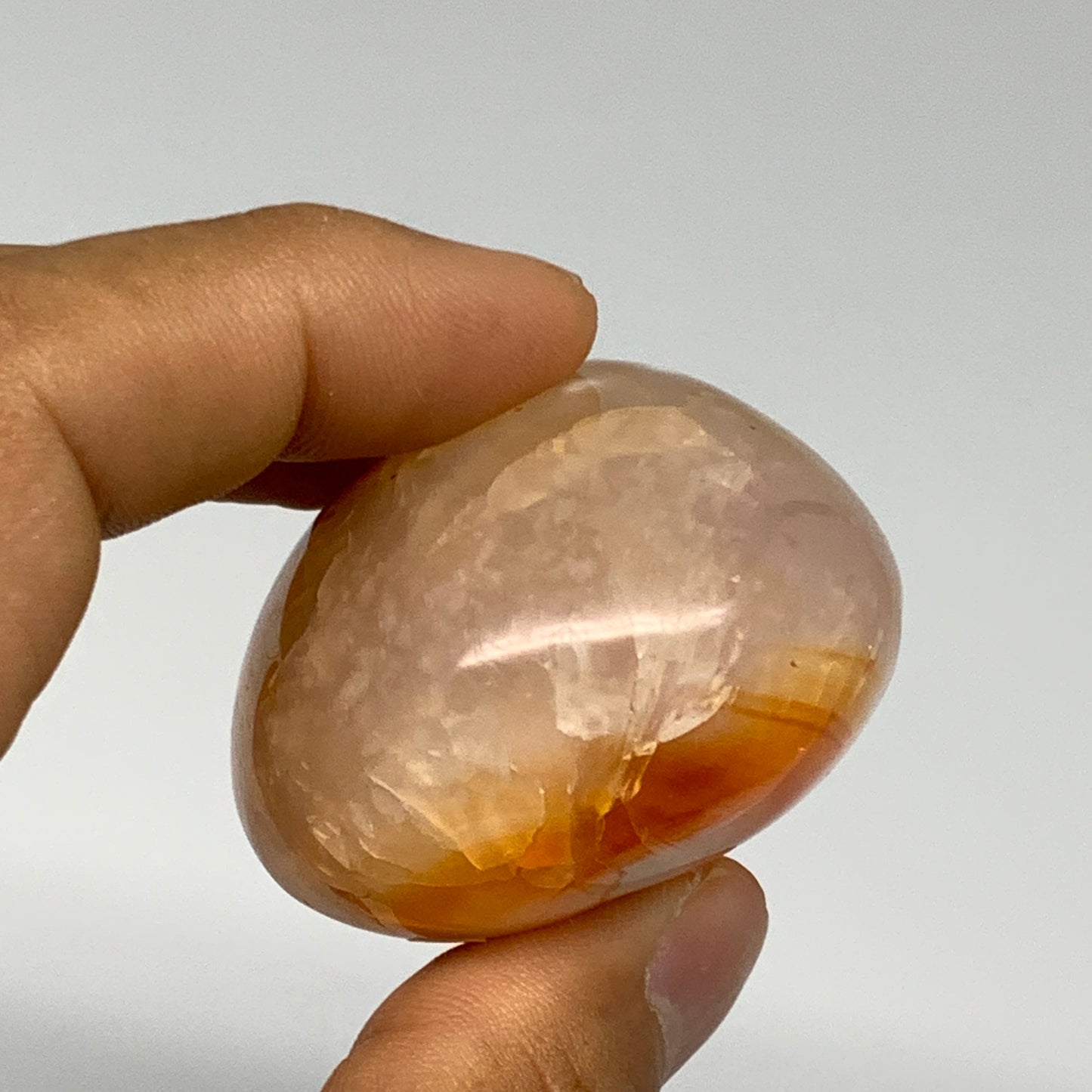 102.7g, 2.1"x1.7"x0.3", Red Carnelian Palm-Stone Gem Crystal Polished, B28461