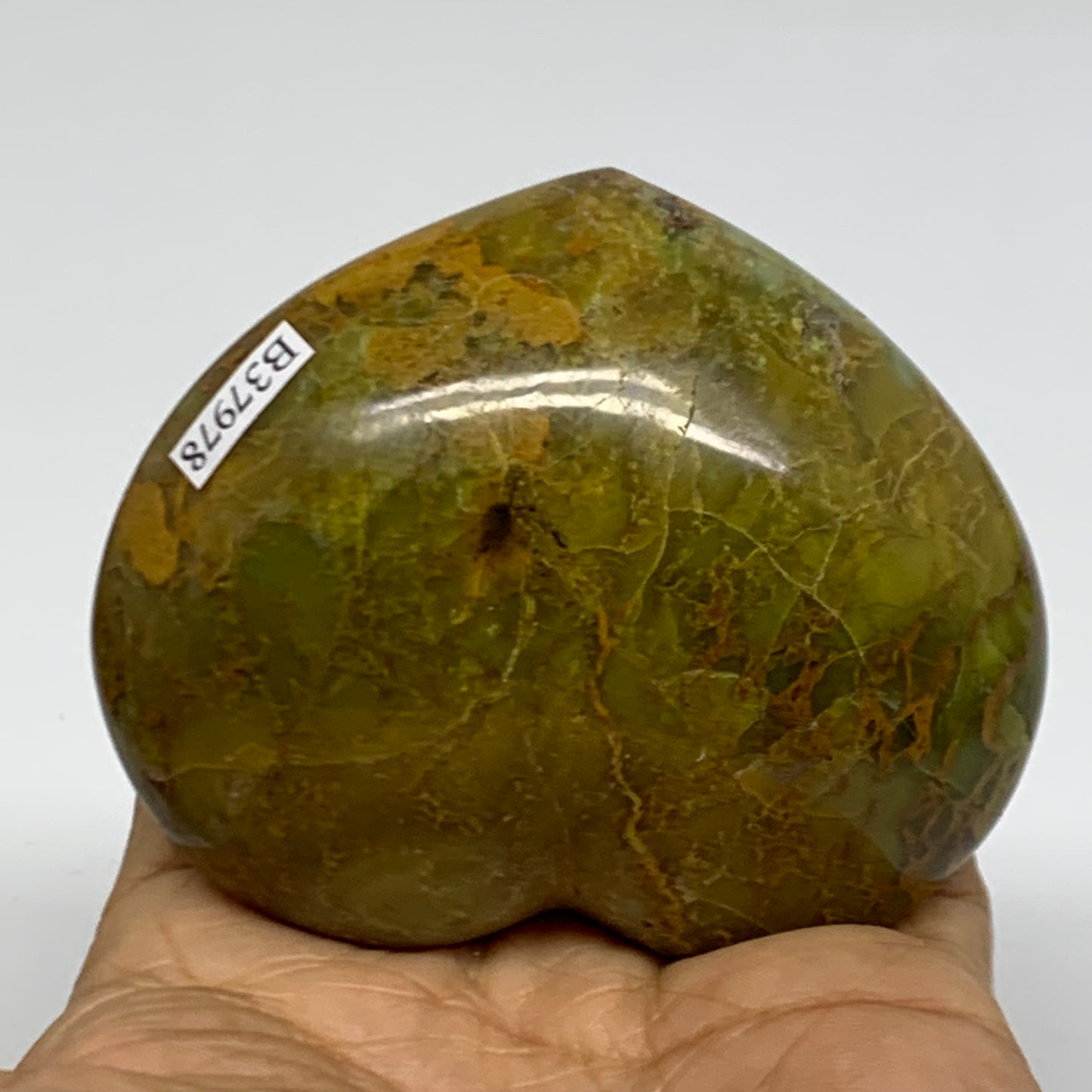 0.45 lbs, 2.5"x3.1"x1.5", Green Opal Heart Polished Gemstone Crystal, B37978