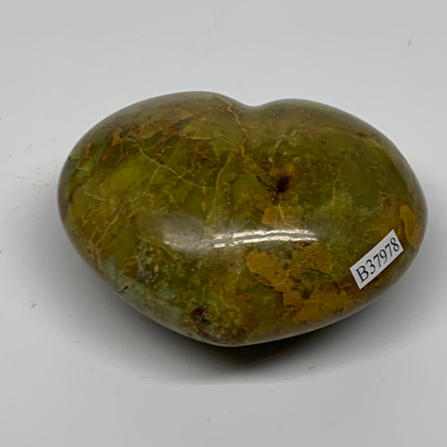 0.45 lbs, 2.5"x3.1"x1.5", Green Opal Heart Polished Gemstone Crystal, B37978