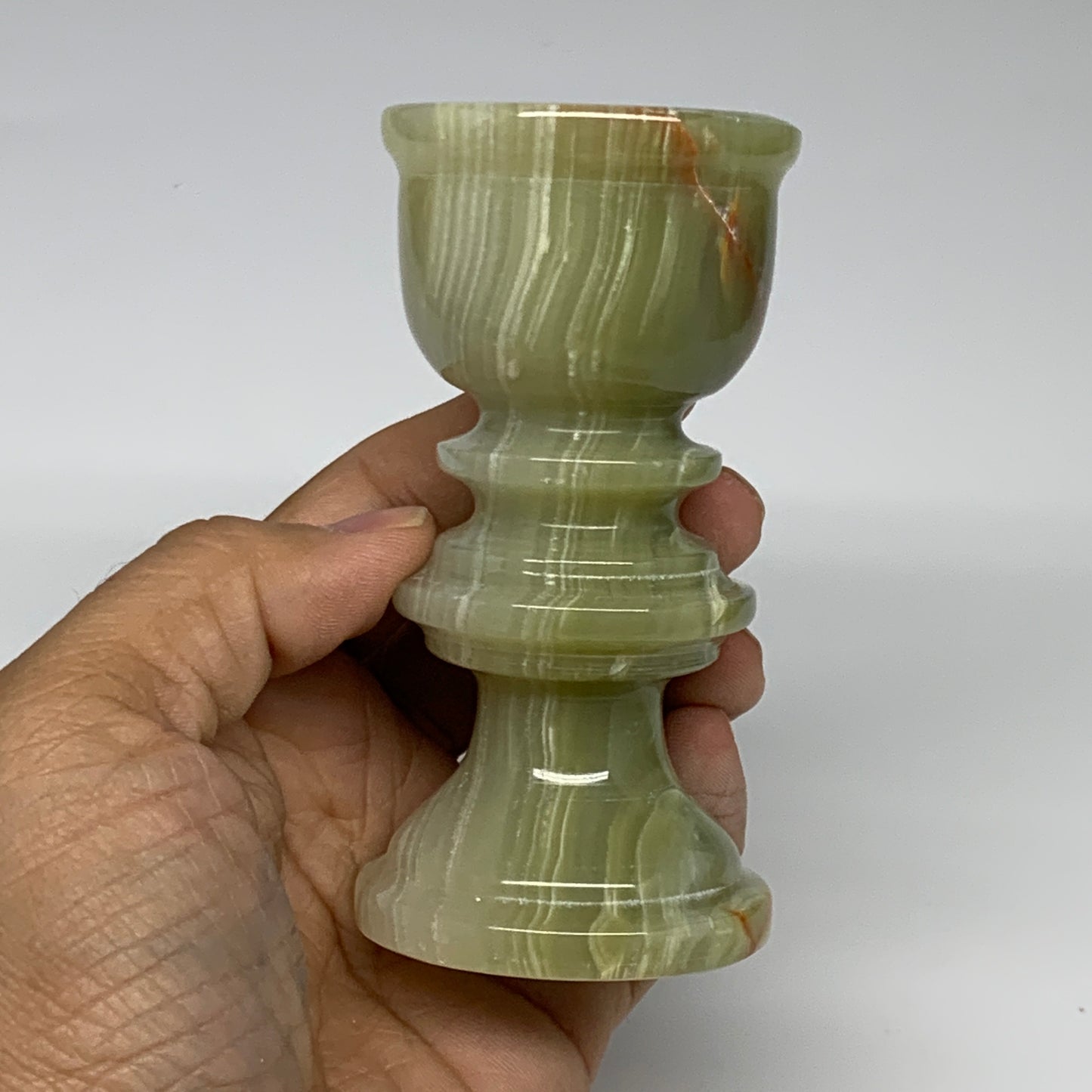 263g, 3.8"x1.9", Natural Green Onyx Candle Holder Gemstone Hand Carved, B32159