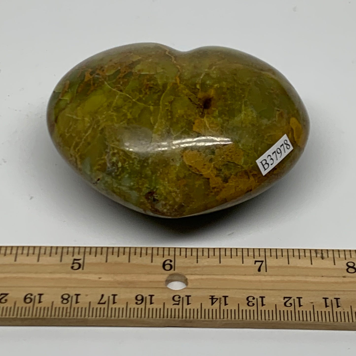 0.45 lbs, 2.5"x3.1"x1.5", Green Opal Heart Polished Gemstone Crystal, B37978
