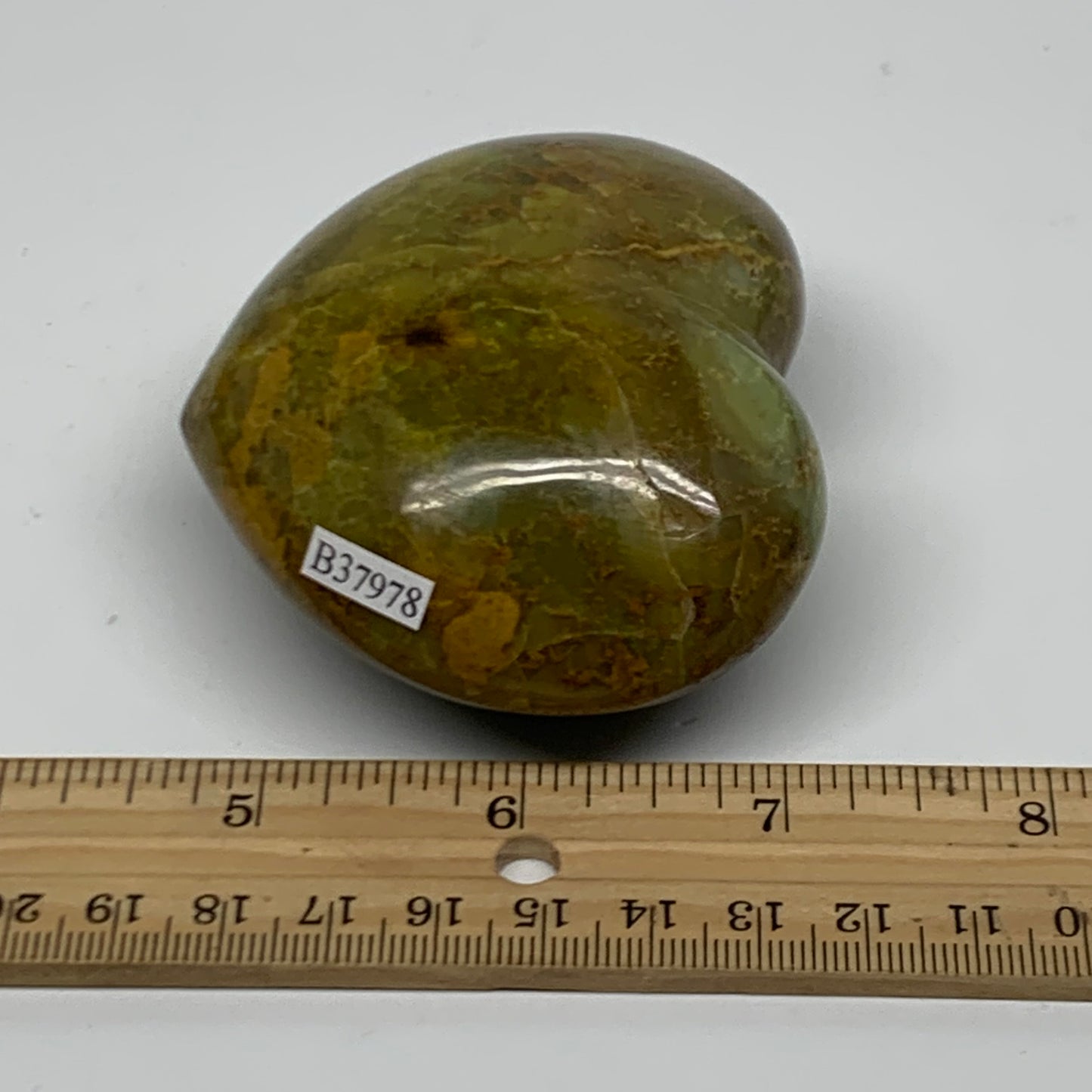 0.45 lbs, 2.5"x3.1"x1.5", Green Opal Heart Polished Gemstone Crystal, B37978