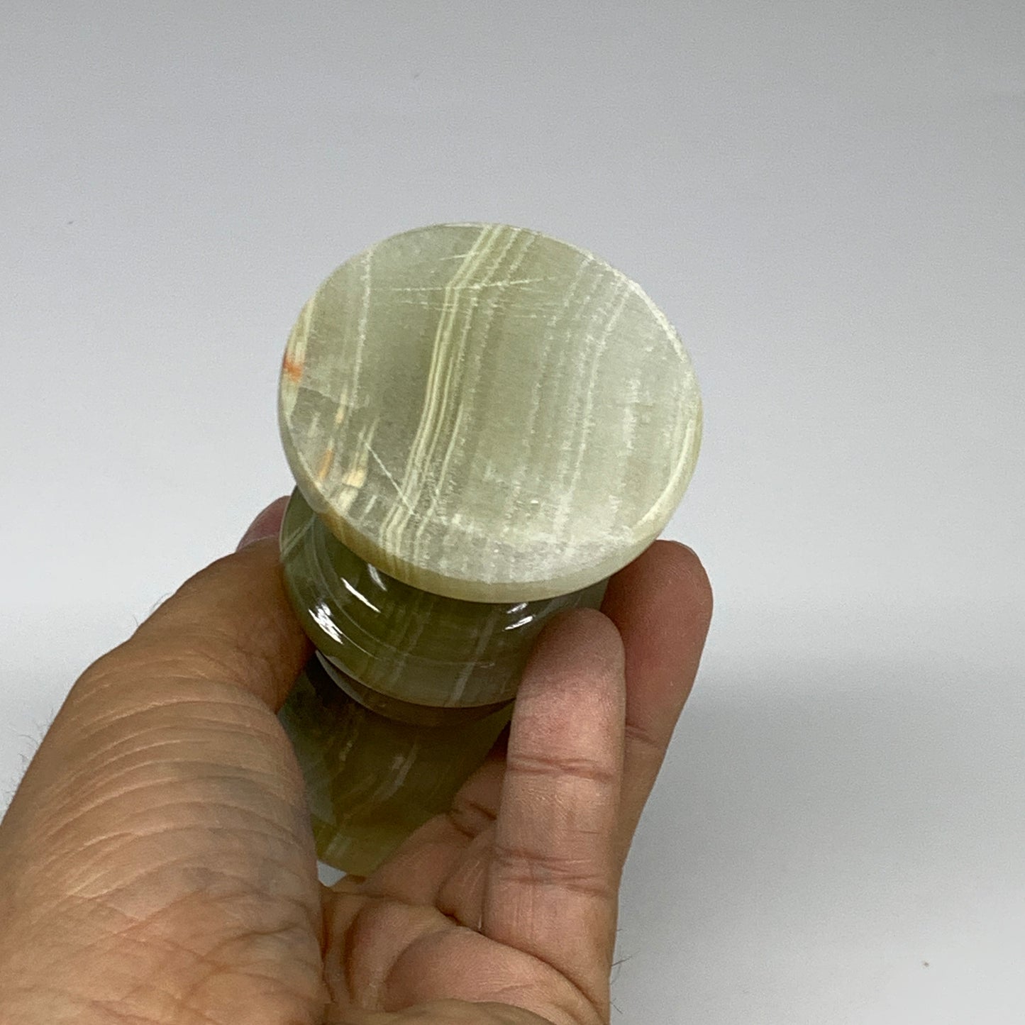 263g, 3.8"x1.9", Natural Green Onyx Candle Holder Gemstone Hand Carved, B32159