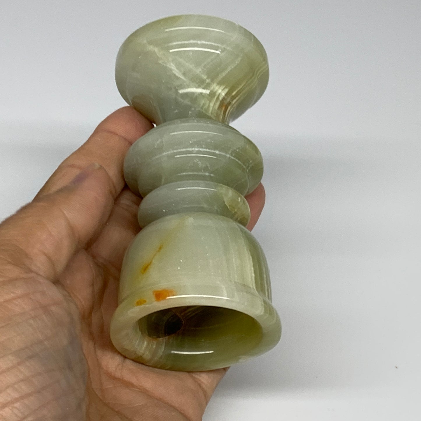 263g, 3.8"x1.9", Natural Green Onyx Candle Holder Gemstone Hand Carved, B32159