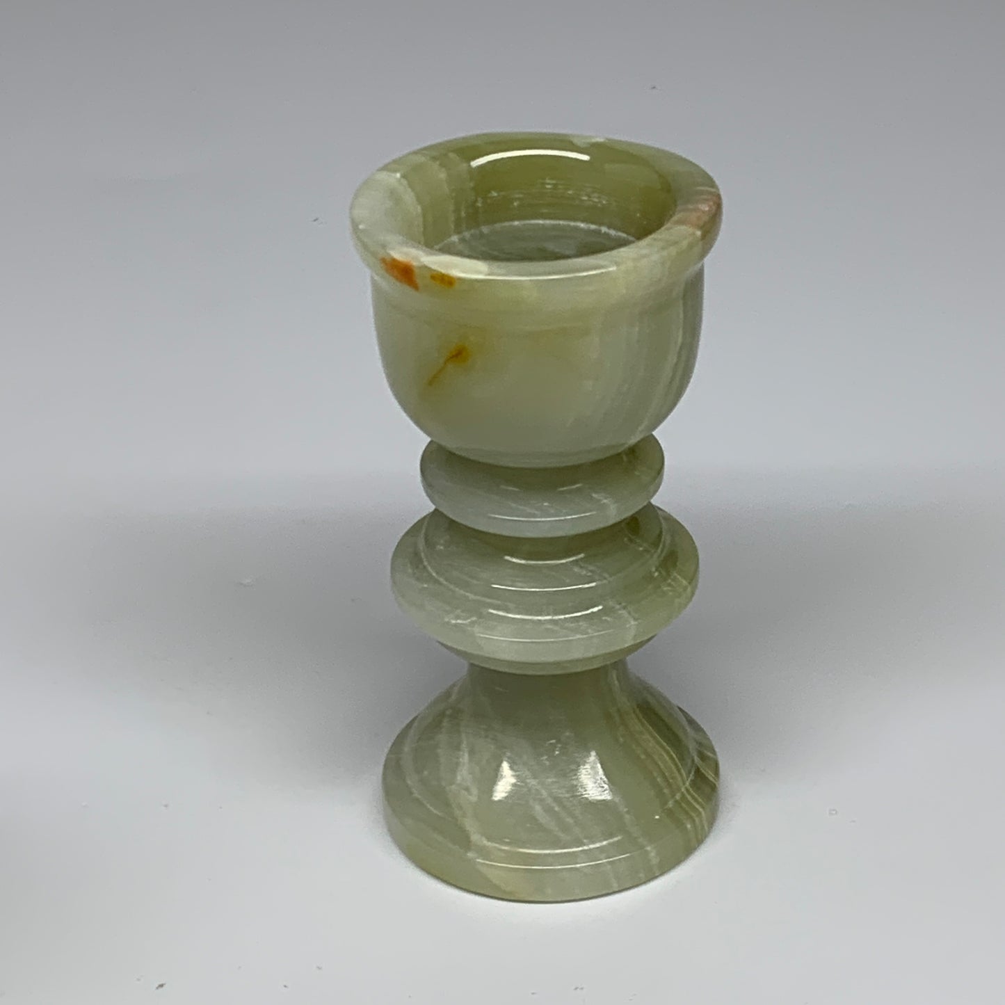 263g, 3.8"x1.9", Natural Green Onyx Candle Holder Gemstone Hand Carved, B32159