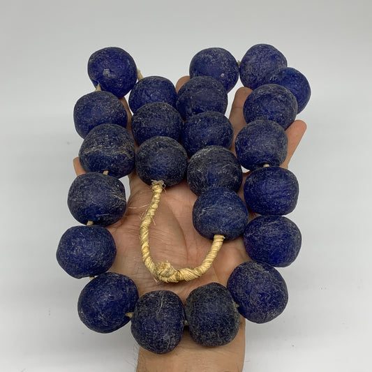 2.21 lbs, 25mm-29mm, 1 Strand, 23 beads, Blue Round Sea Glass Beads , B35659