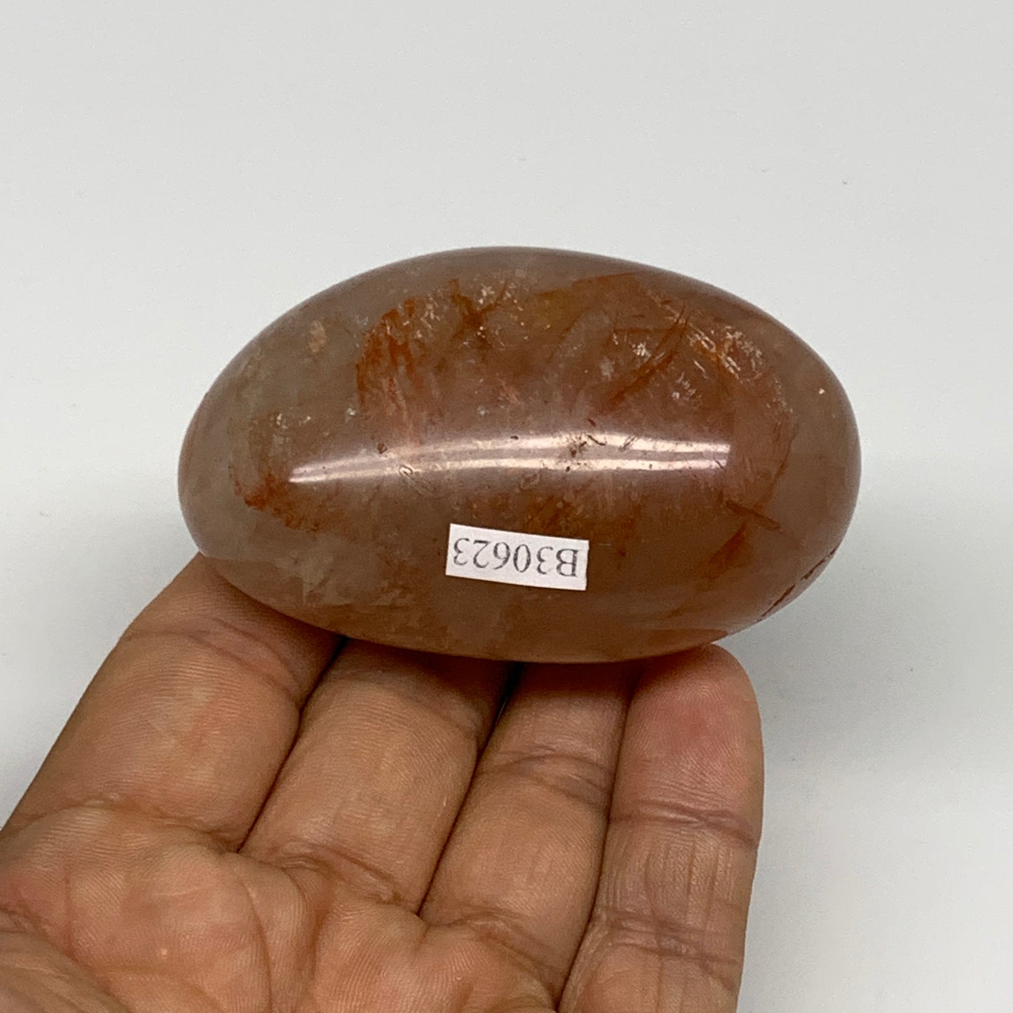 139.9g,2.6"x1.7"x1.3", Red Hematoid Fire Quartz Palm-Stone Crystal Polished, B30