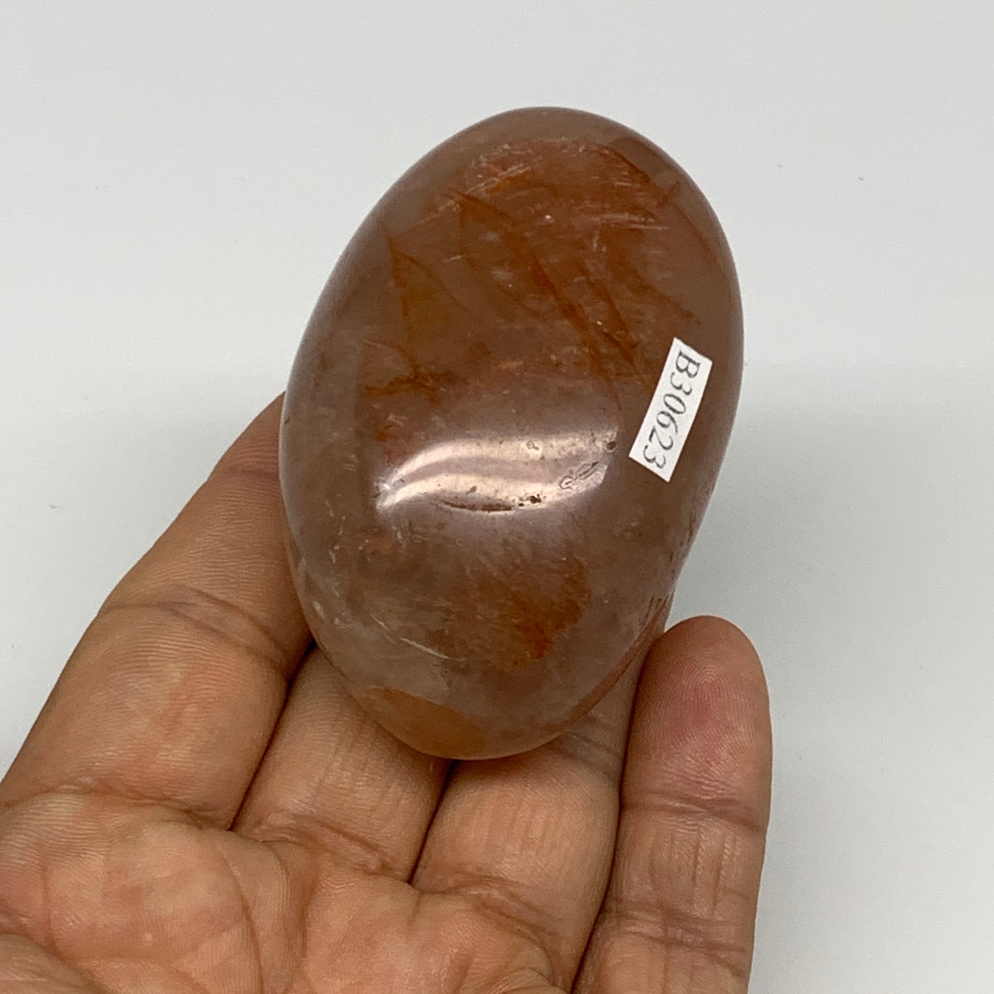 139.9g,2.6"x1.7"x1.3", Red Hematoid Fire Quartz Palm-Stone Crystal Polished, B30