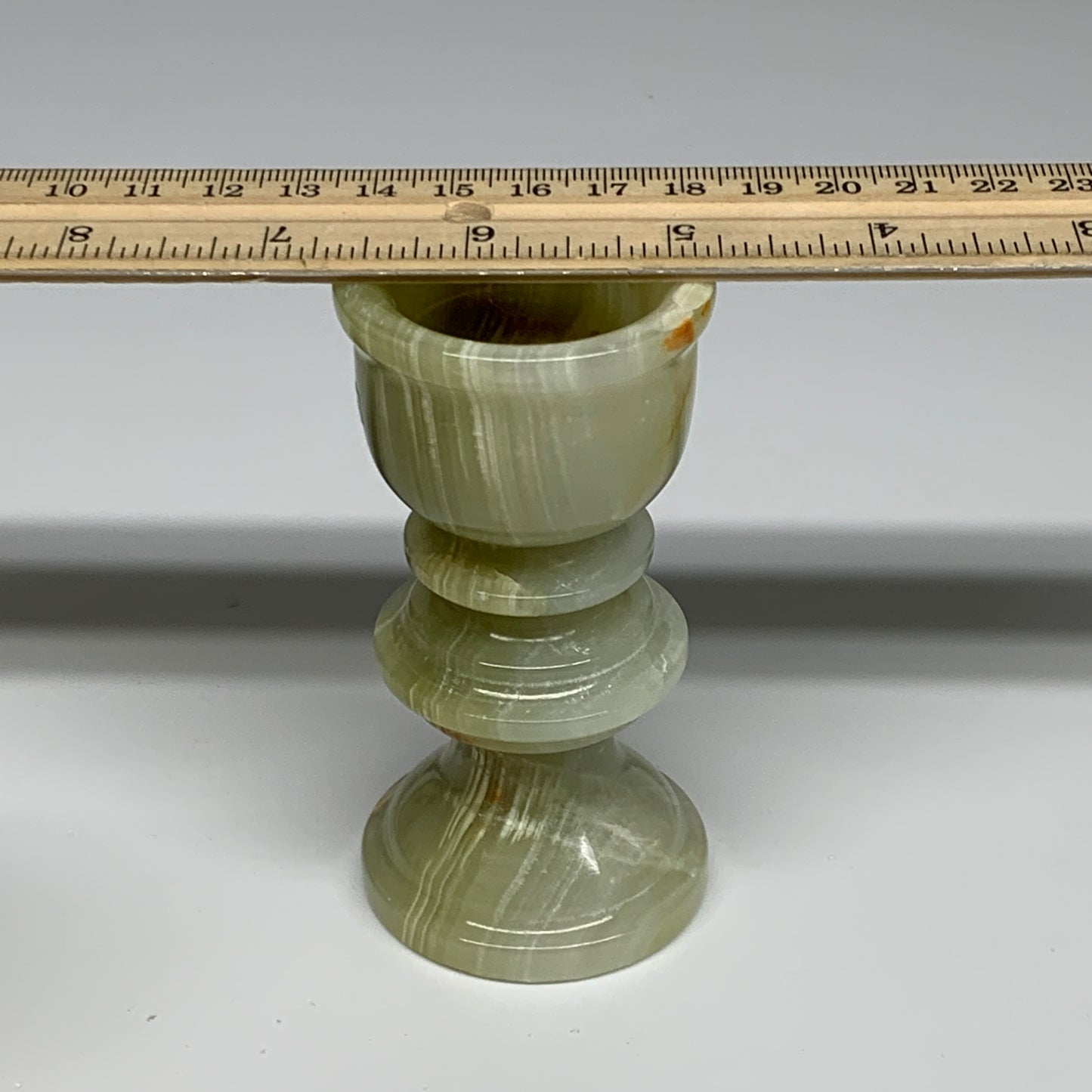 263g, 3.8"x1.9", Natural Green Onyx Candle Holder Gemstone Hand Carved, B32159