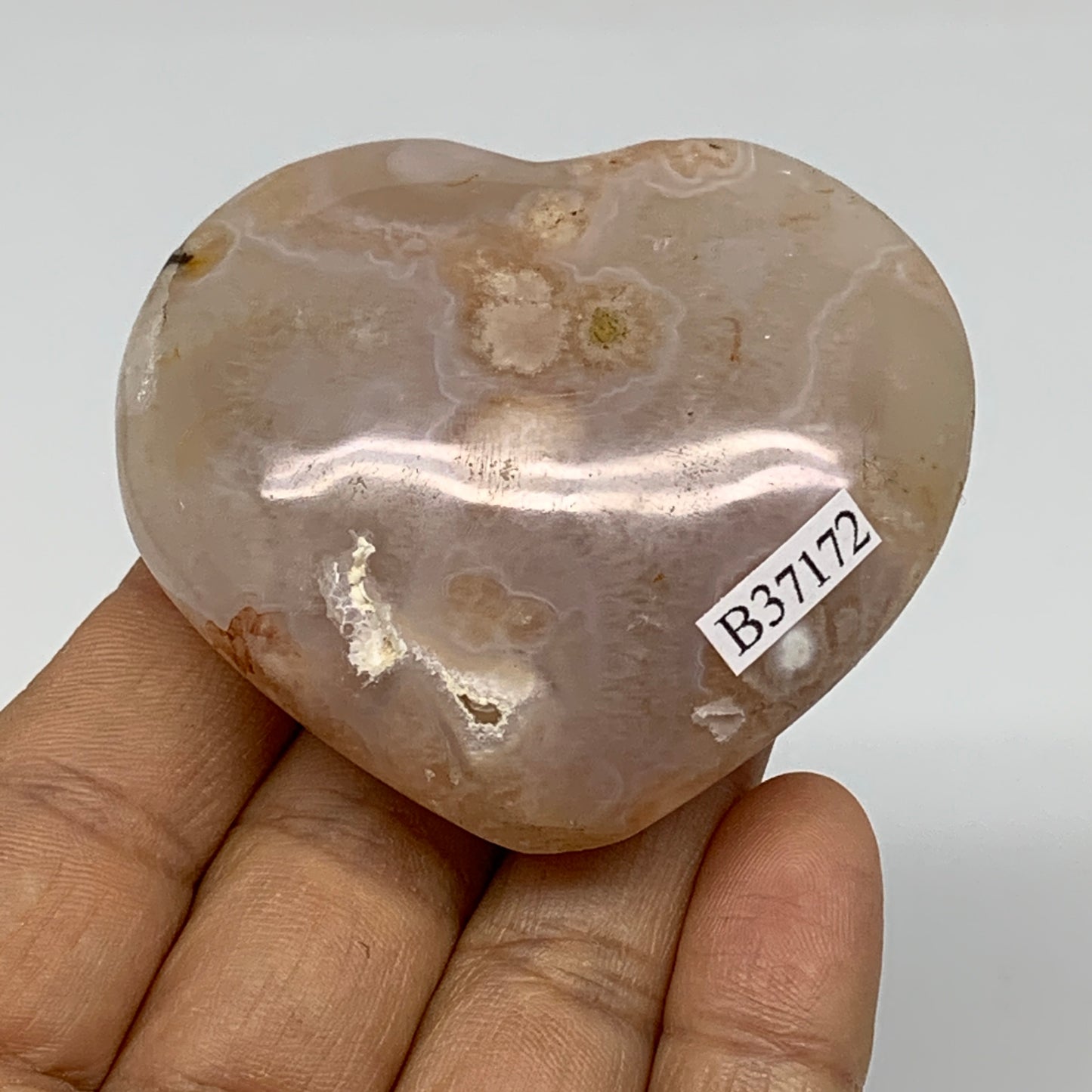 0.23 lbs, 2.1"x2.4"x1", Cherry Blossom Flower Agate Heart Crystal, B37172