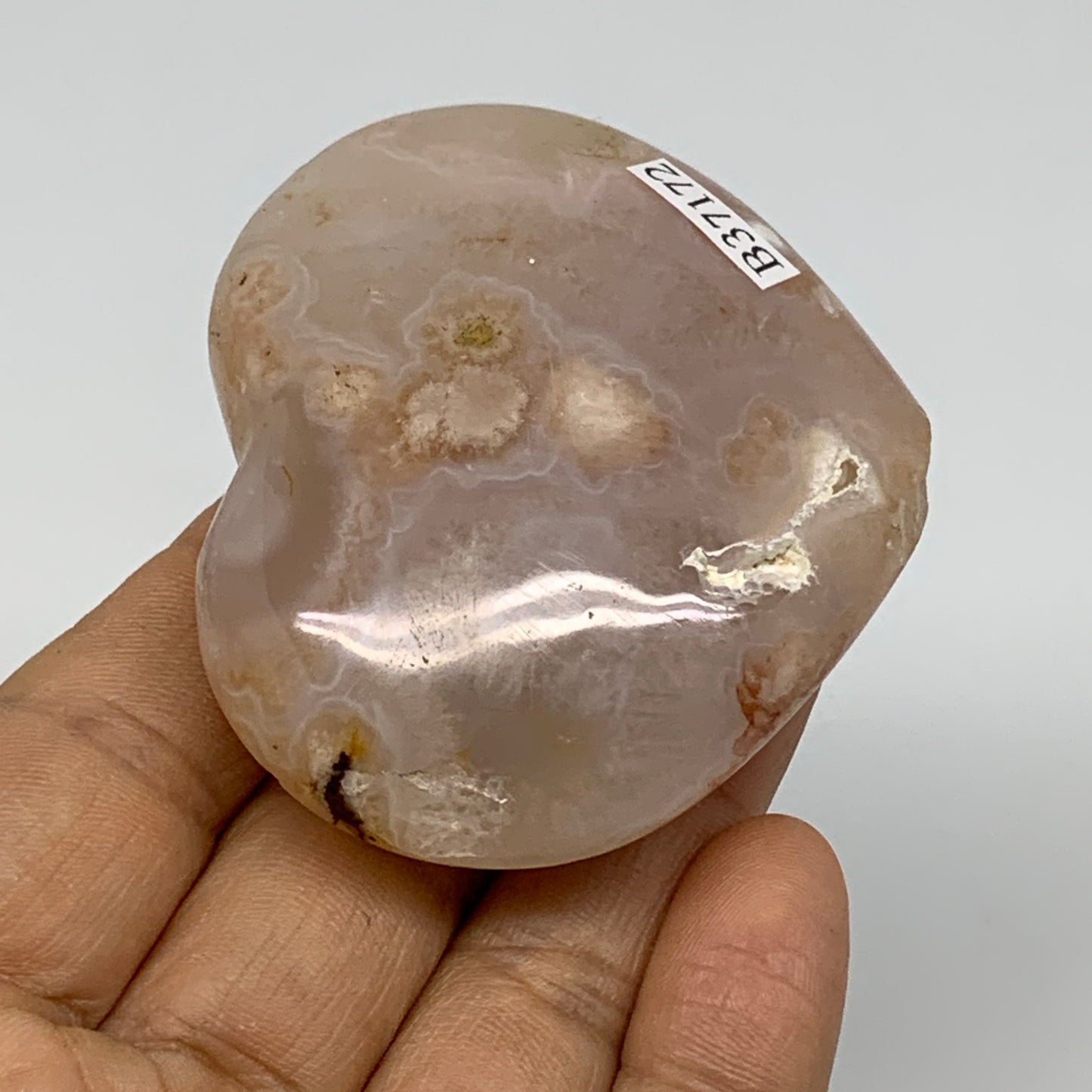 0.23 lbs, 2.1"x2.4"x1", Cherry Blossom Flower Agate Heart Crystal, B37172