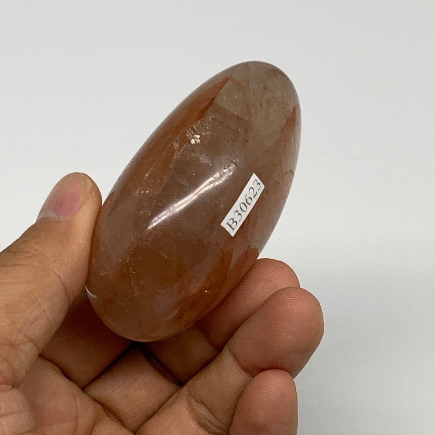 139.9g,2.6"x1.7"x1.3", Red Hematoid Fire Quartz Palm-Stone Crystal Polished, B30