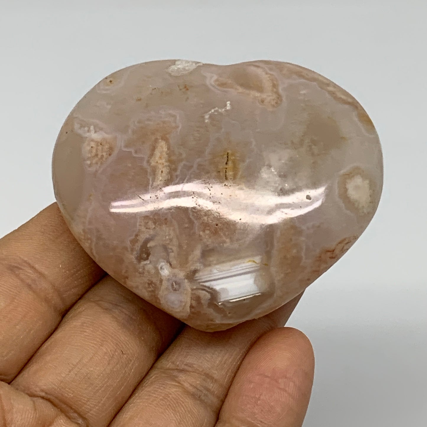 0.23 lbs, 2.1"x2.4"x1", Cherry Blossom Flower Agate Heart Crystal, B37172
