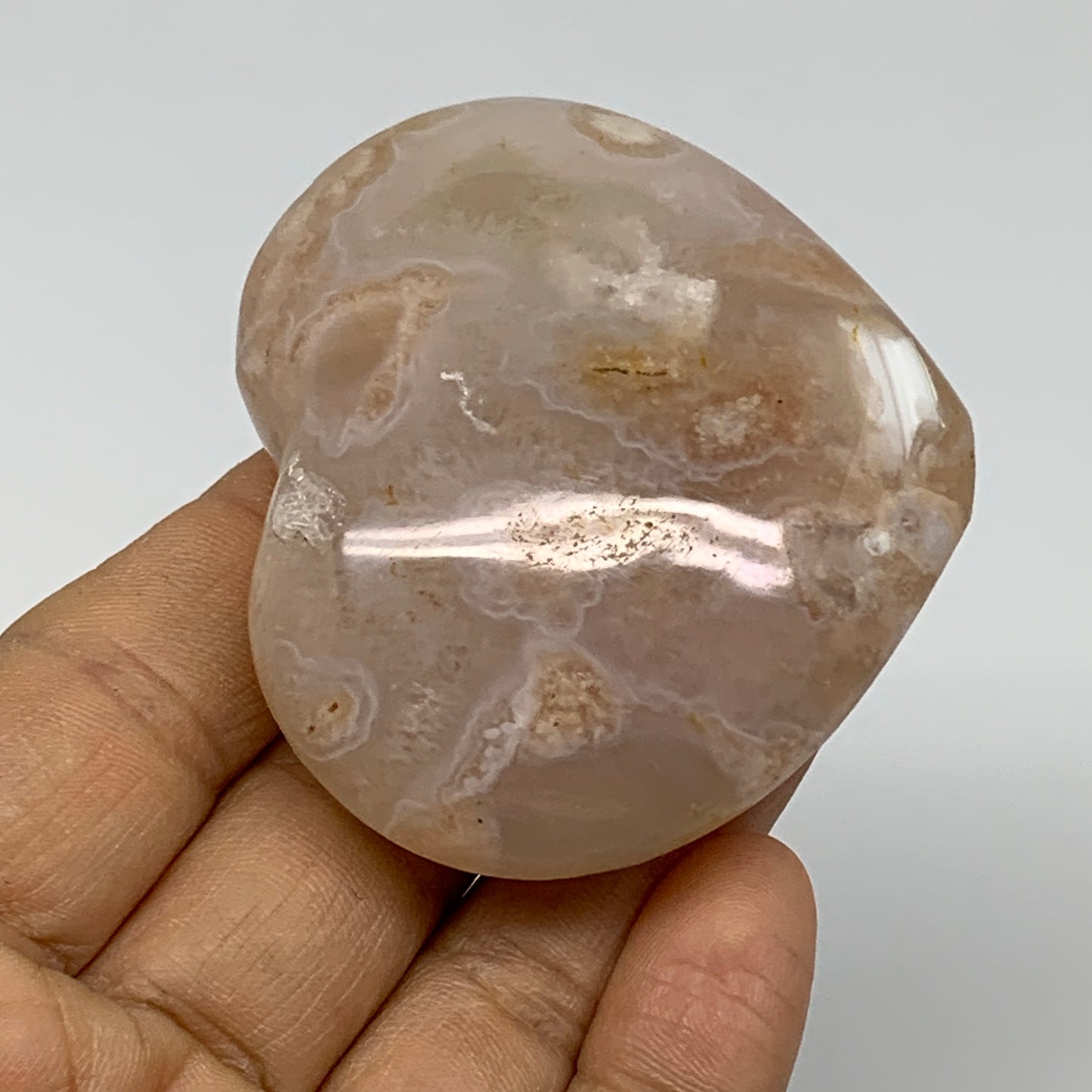 0.23 lbs, 2.1"x2.4"x1", Cherry Blossom Flower Agate Heart Crystal, B37172