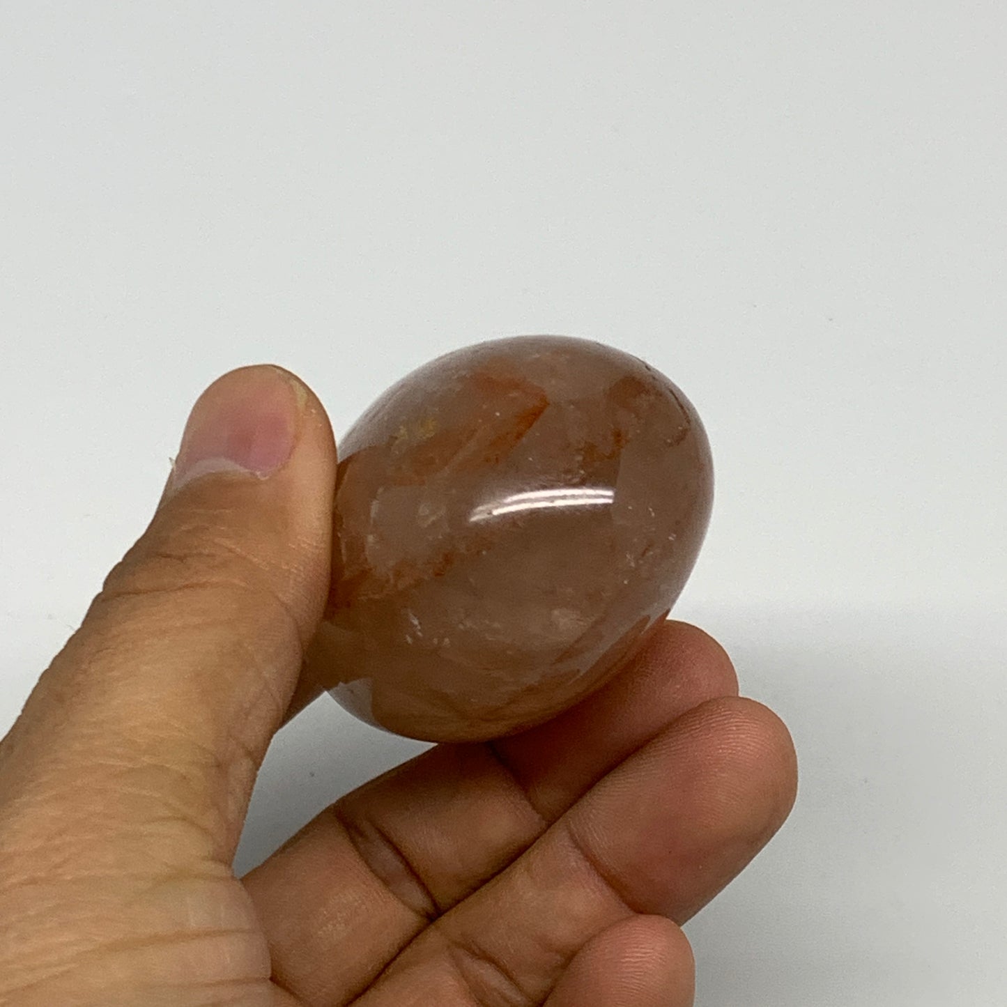 139.9g,2.6"x1.7"x1.3", Red Hematoid Fire Quartz Palm-Stone Crystal Polished, B30