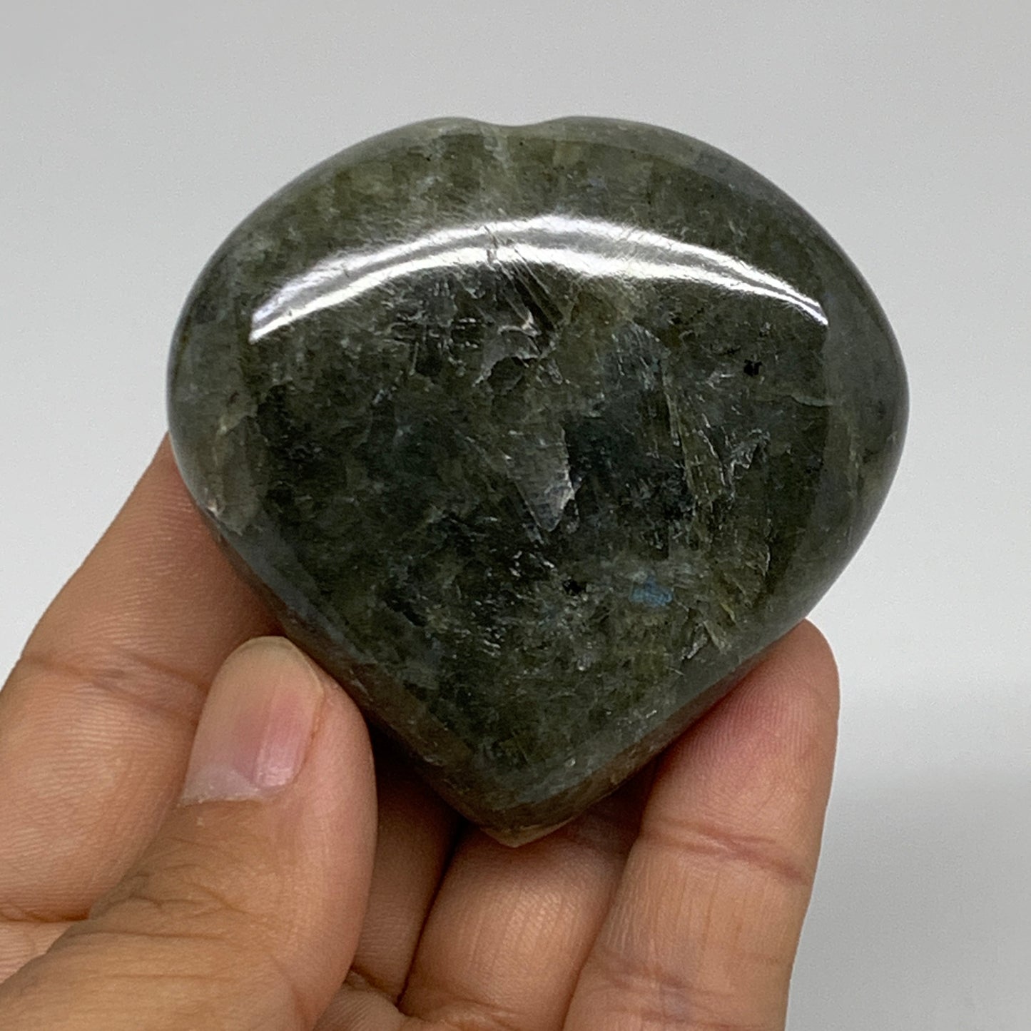 117g, 2.3"x2.3"x0.9", Natural Labradorite Heart Polished Crystal, B34936