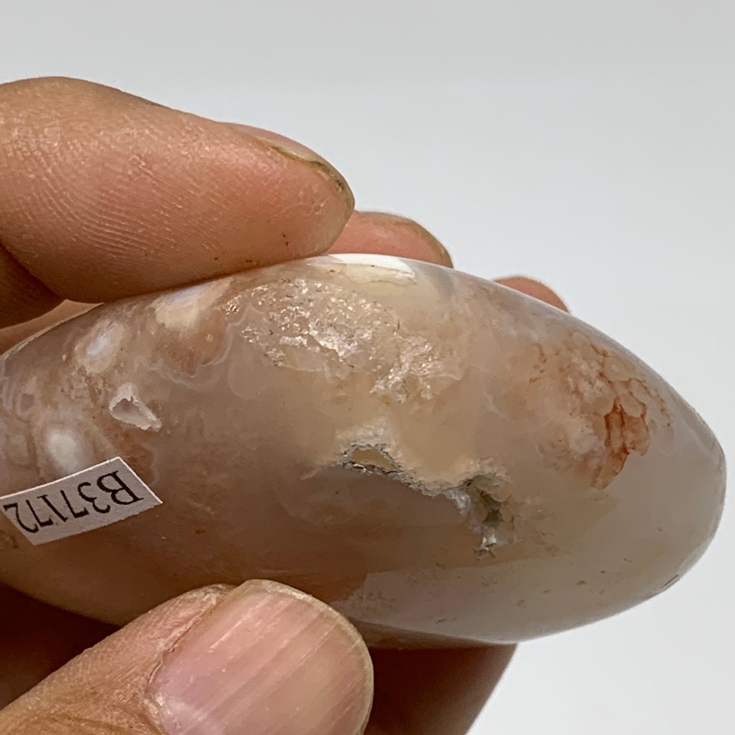 0.23 lbs, 2.1"x2.4"x1", Cherry Blossom Flower Agate Heart Crystal, B37172