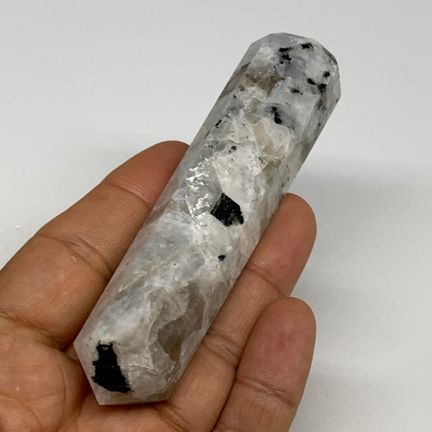 93.3g, 3.9"x0.8", Rainbow Moonstone Tower Obelisk Point Crystal @India, B29269