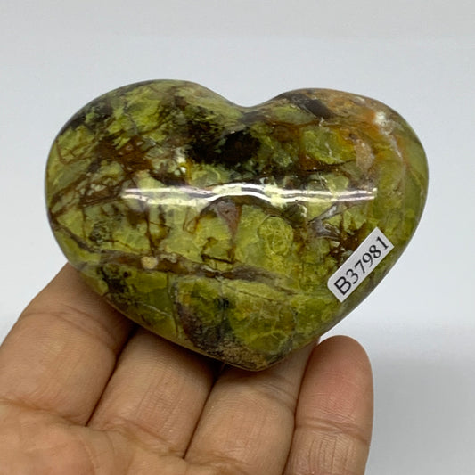 0.30 lbs, 2.1"x2.8"x1.3", Green Opal Heart Polished Gemstone Crystal, B37981