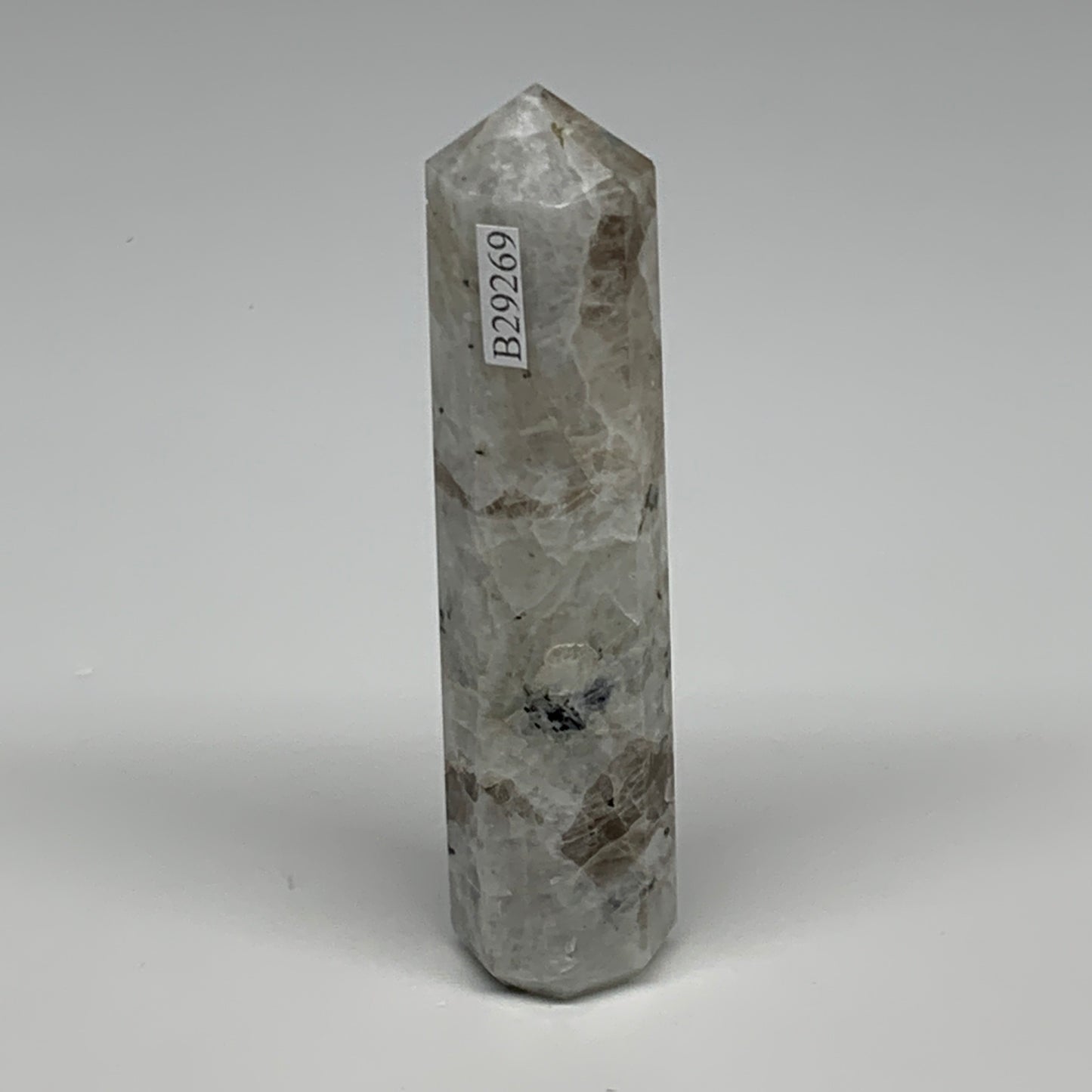 93.3g, 3.9"x0.8", Rainbow Moonstone Tower Obelisk Point Crystal @India, B29269