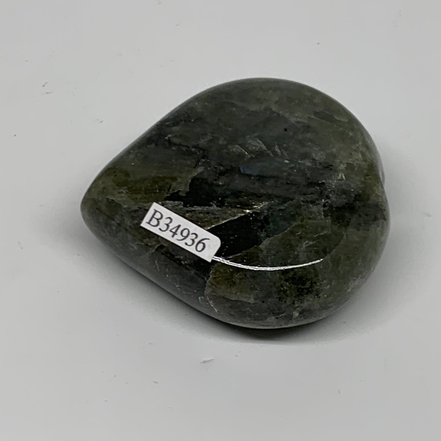 117g, 2.3"x2.3"x0.9", Natural Labradorite Heart Polished Crystal, B34936
