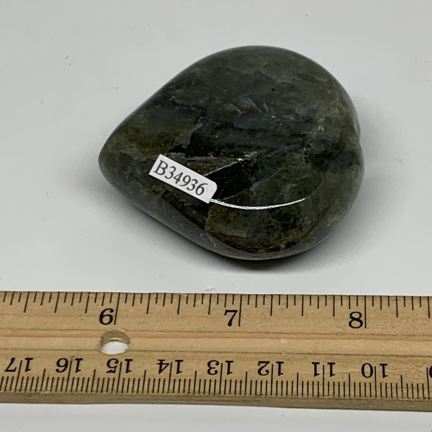 117g, 2.3"x2.3"x0.9", Natural Labradorite Heart Polished Crystal, B34936