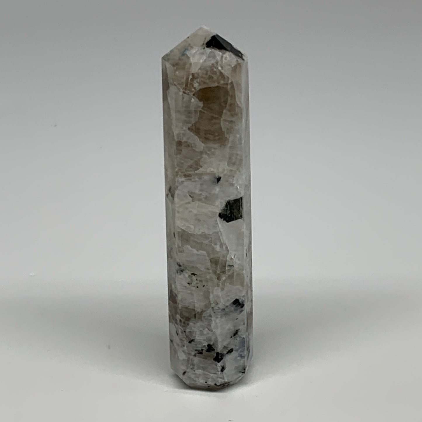 93.3g, 3.9"x0.8", Rainbow Moonstone Tower Obelisk Point Crystal @India, B29269