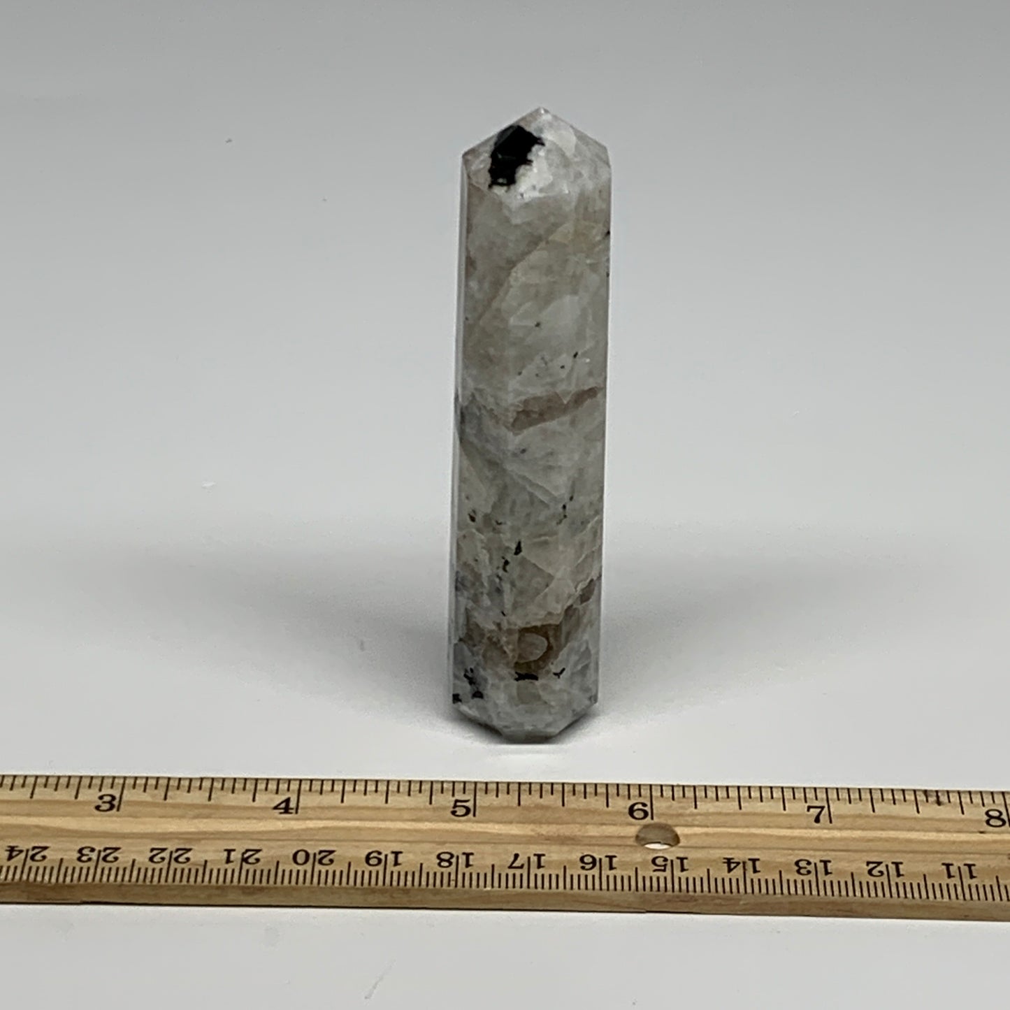 93.3g, 3.9"x0.8", Rainbow Moonstone Tower Obelisk Point Crystal @India, B29269