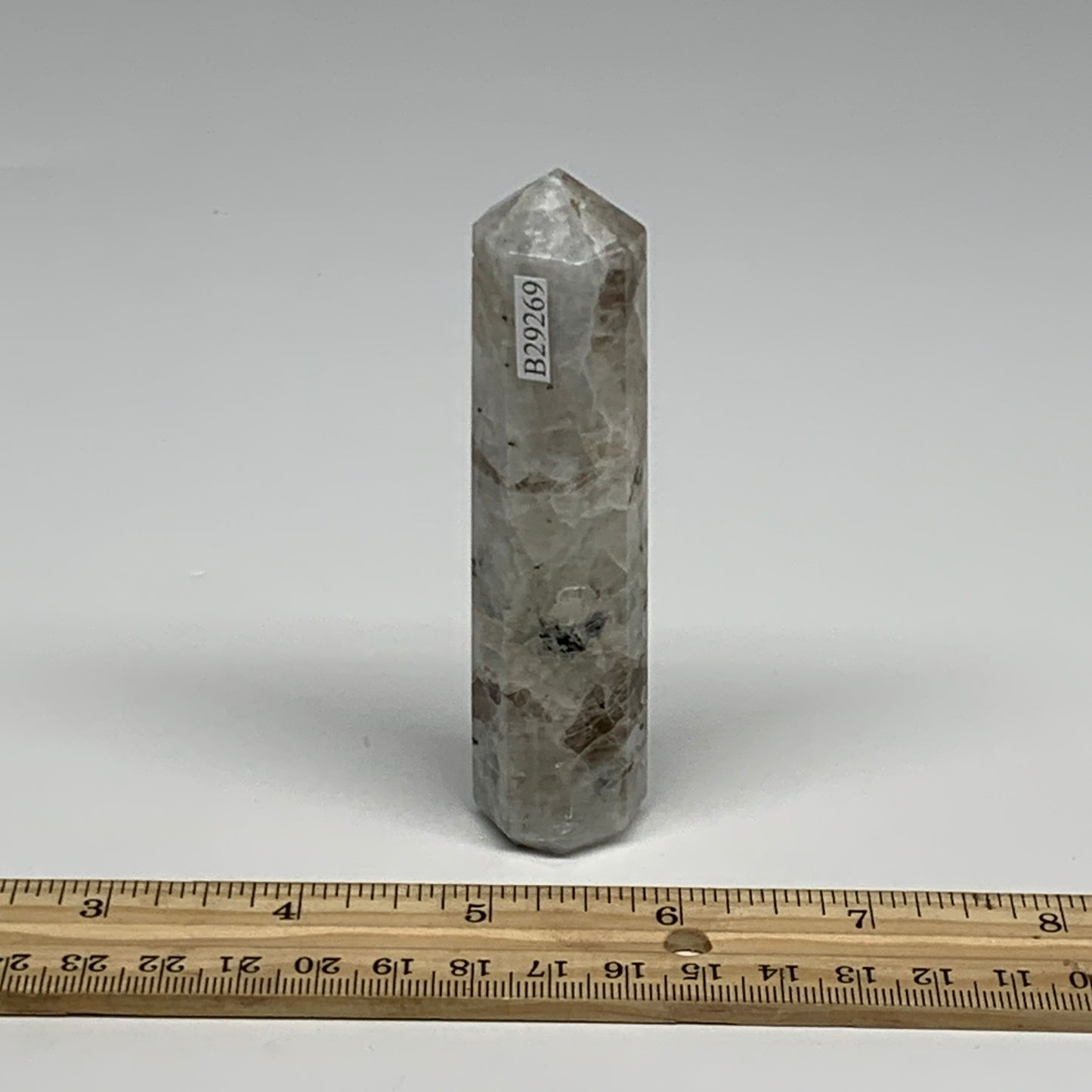 93.3g, 3.9"x0.8", Rainbow Moonstone Tower Obelisk Point Crystal @India, B29269