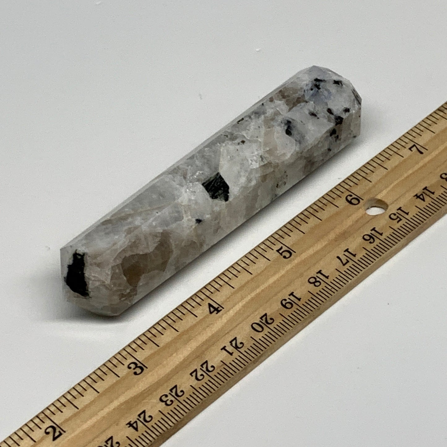 93.3g, 3.9"x0.8", Rainbow Moonstone Tower Obelisk Point Crystal @India, B29269