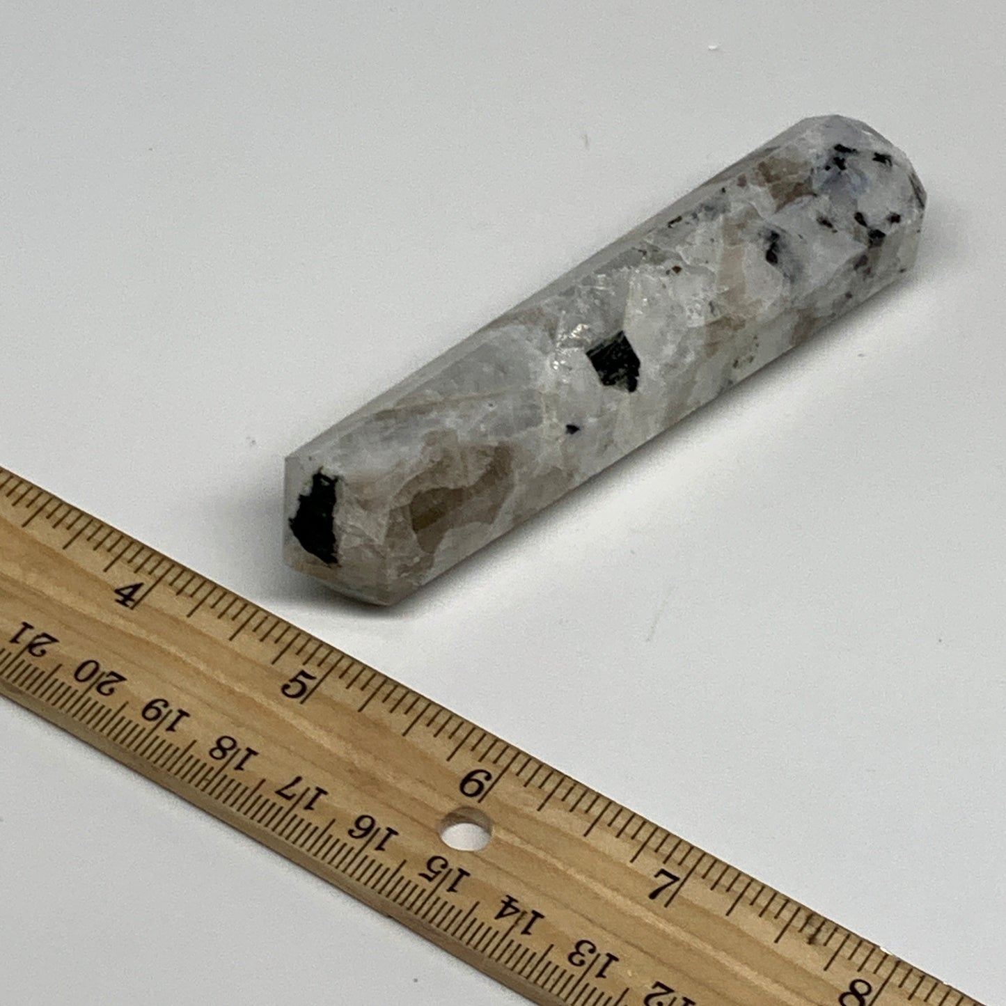 93.3g, 3.9"x0.8", Rainbow Moonstone Tower Obelisk Point Crystal @India, B29269