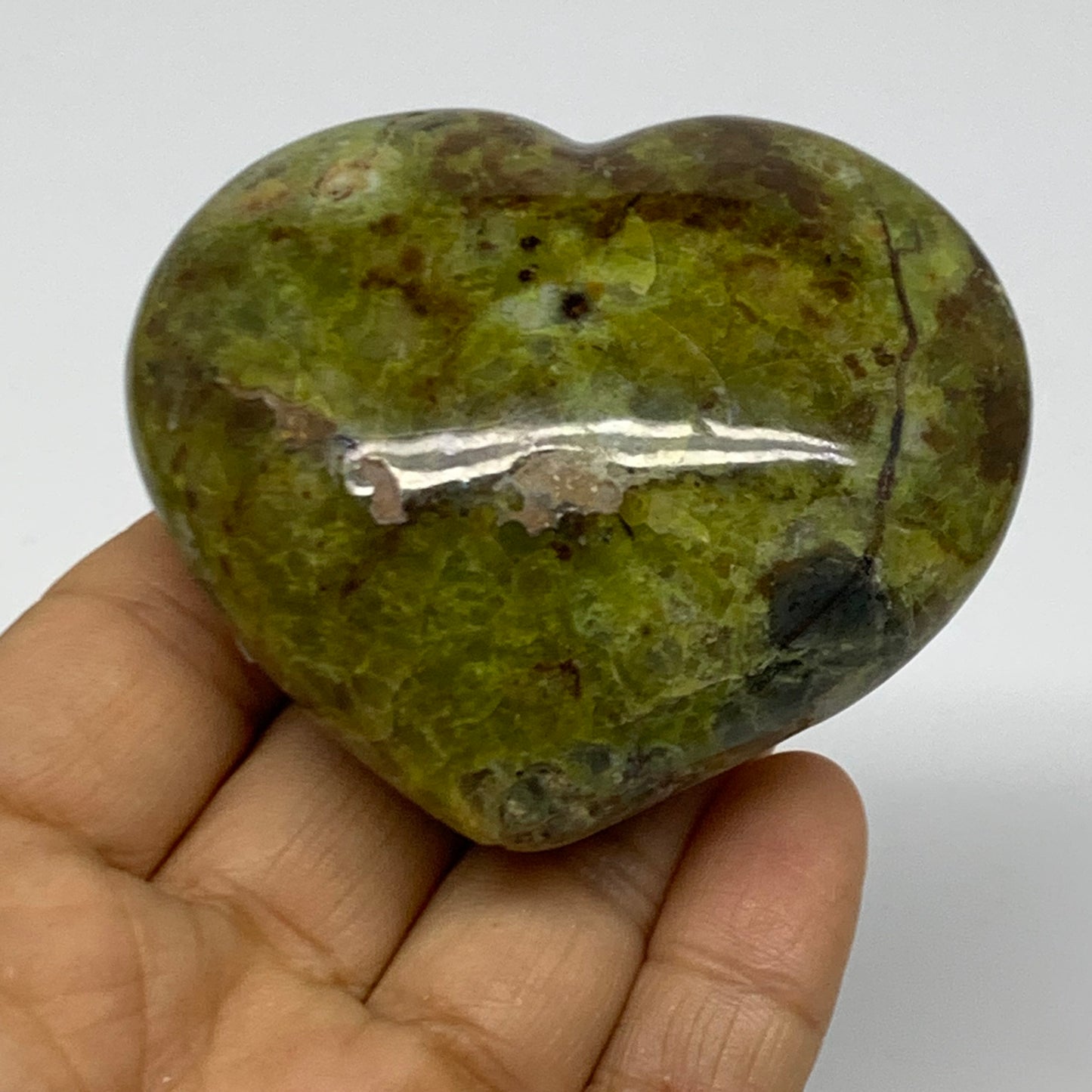 0.31 lbs, 2.4"x2.7"x1.2", Green Opal Heart Polished Gemstone Crystal, B37982
