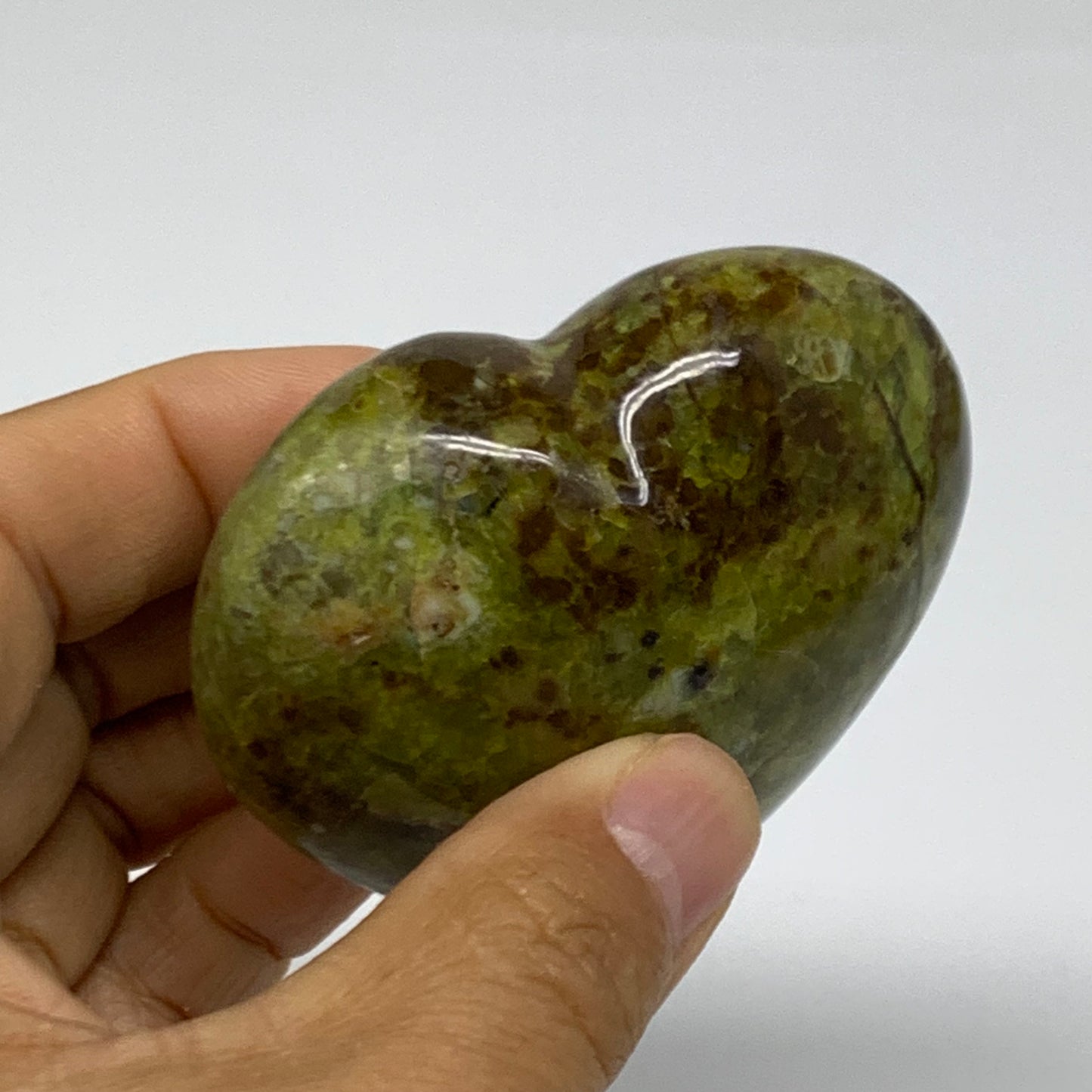 0.31 lbs, 2.4"x2.7"x1.2", Green Opal Heart Polished Gemstone Crystal, B37982