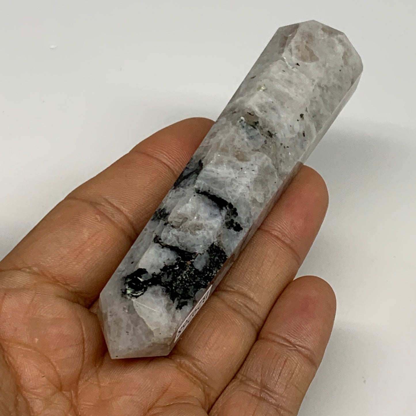 85.7g, 4"x0.8", Rainbow Moonstone Tower Obelisk Point Crystal @India, B29268