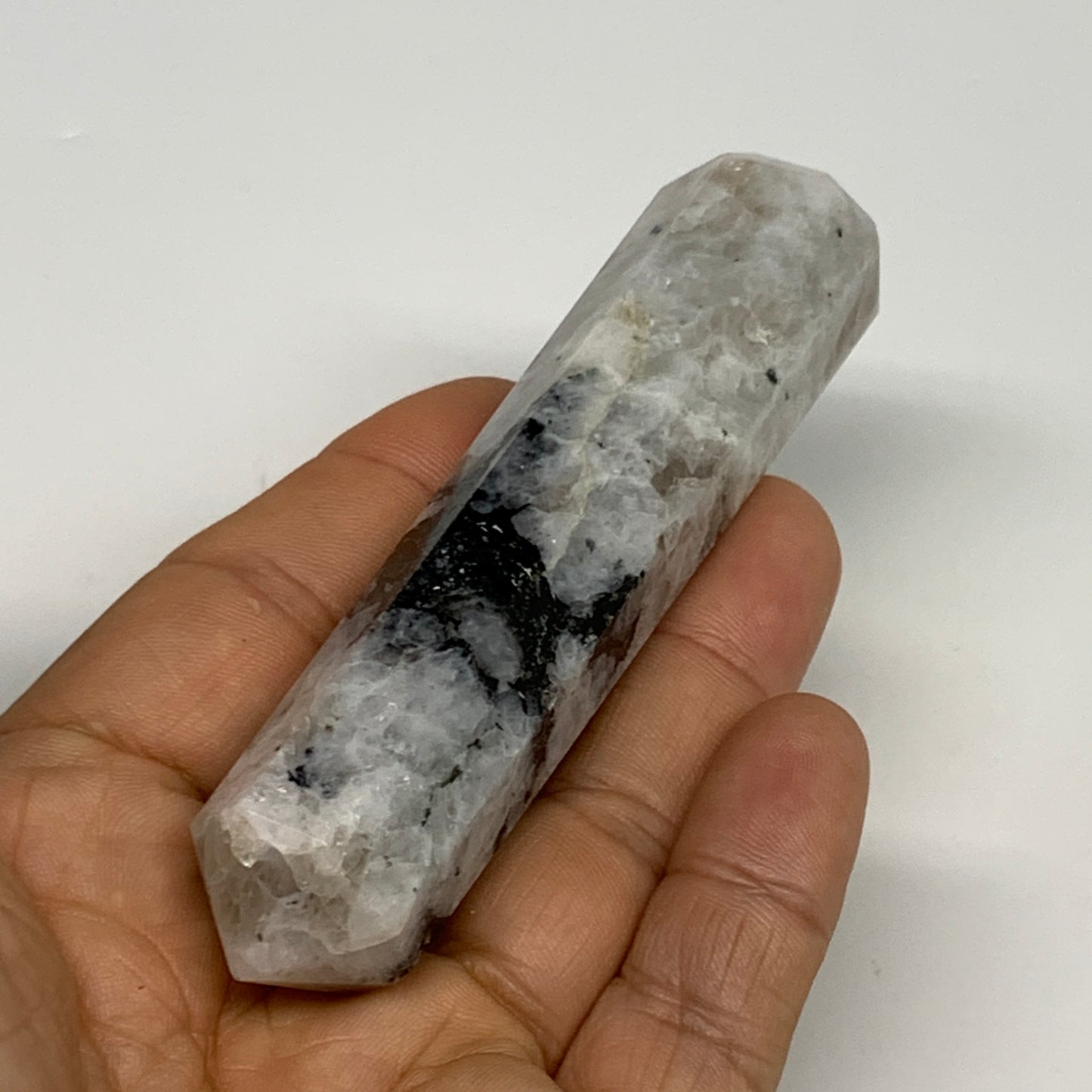 85.7g, 4"x0.8", Rainbow Moonstone Tower Obelisk Point Crystal @India, B29268