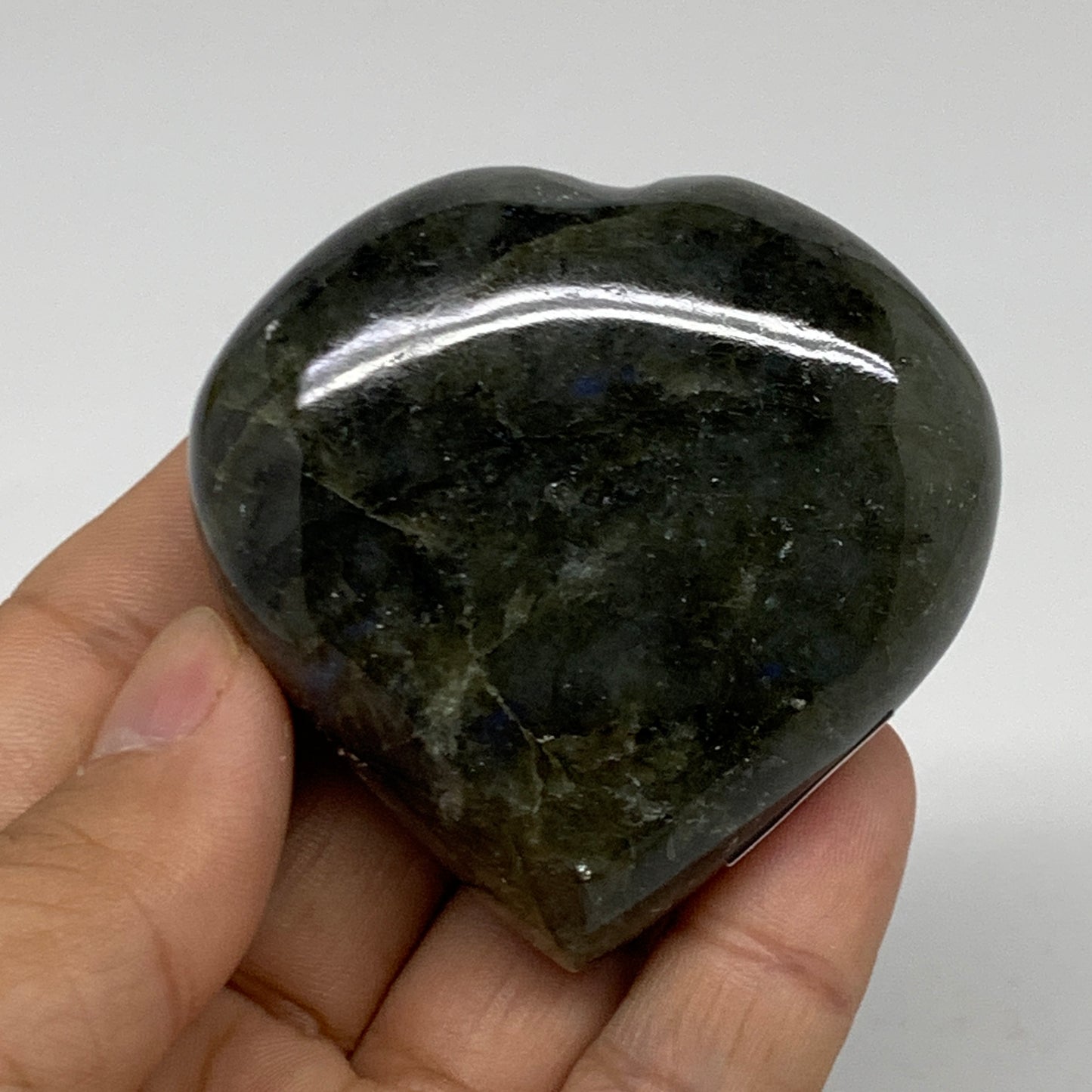 116g, 2.2"x2.2"x1", Natural Labradorite Heart Polished Crystal, B34938