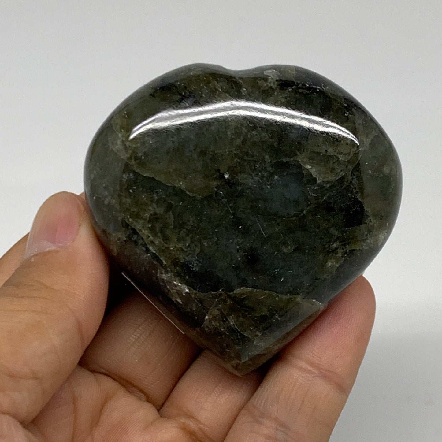 116g, 2.2"x2.2"x1", Natural Labradorite Heart Polished Crystal, B34938