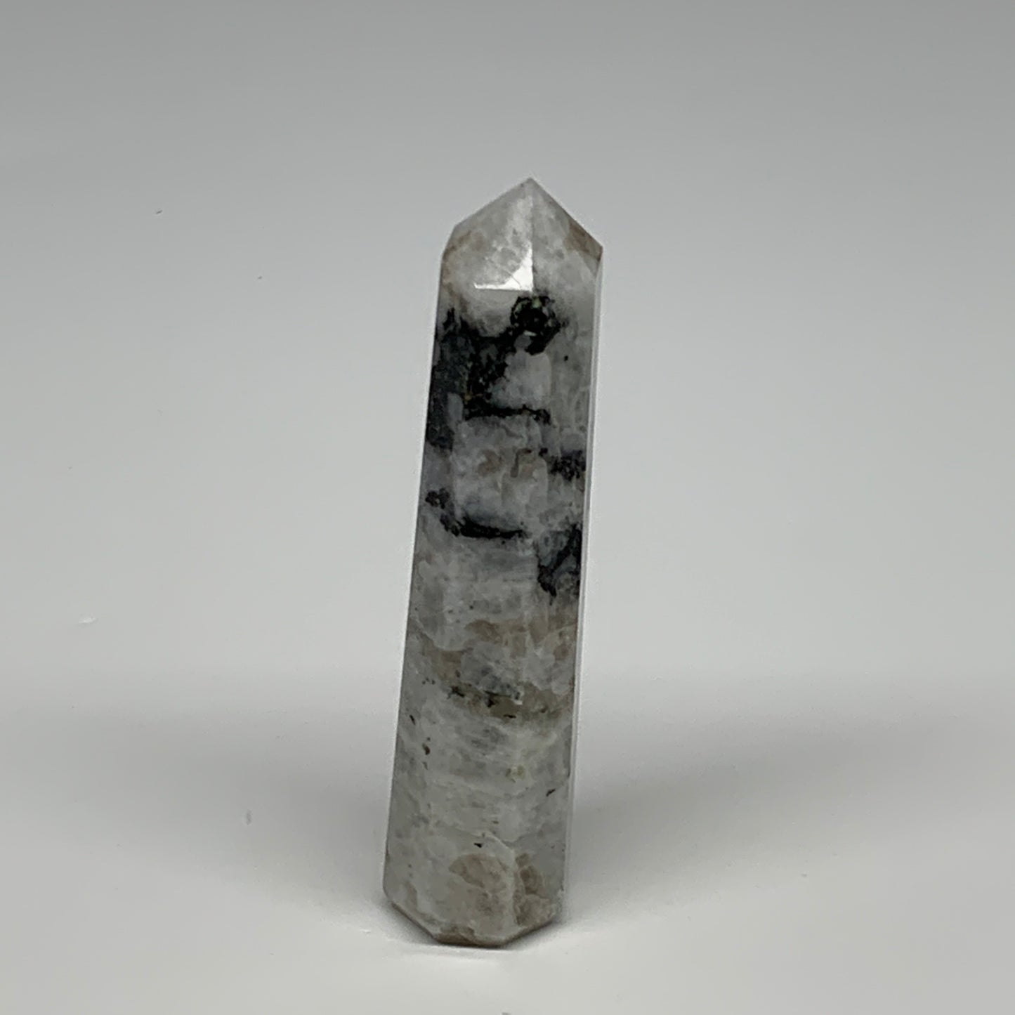 85.7g, 4"x0.8", Rainbow Moonstone Tower Obelisk Point Crystal @India, B29268
