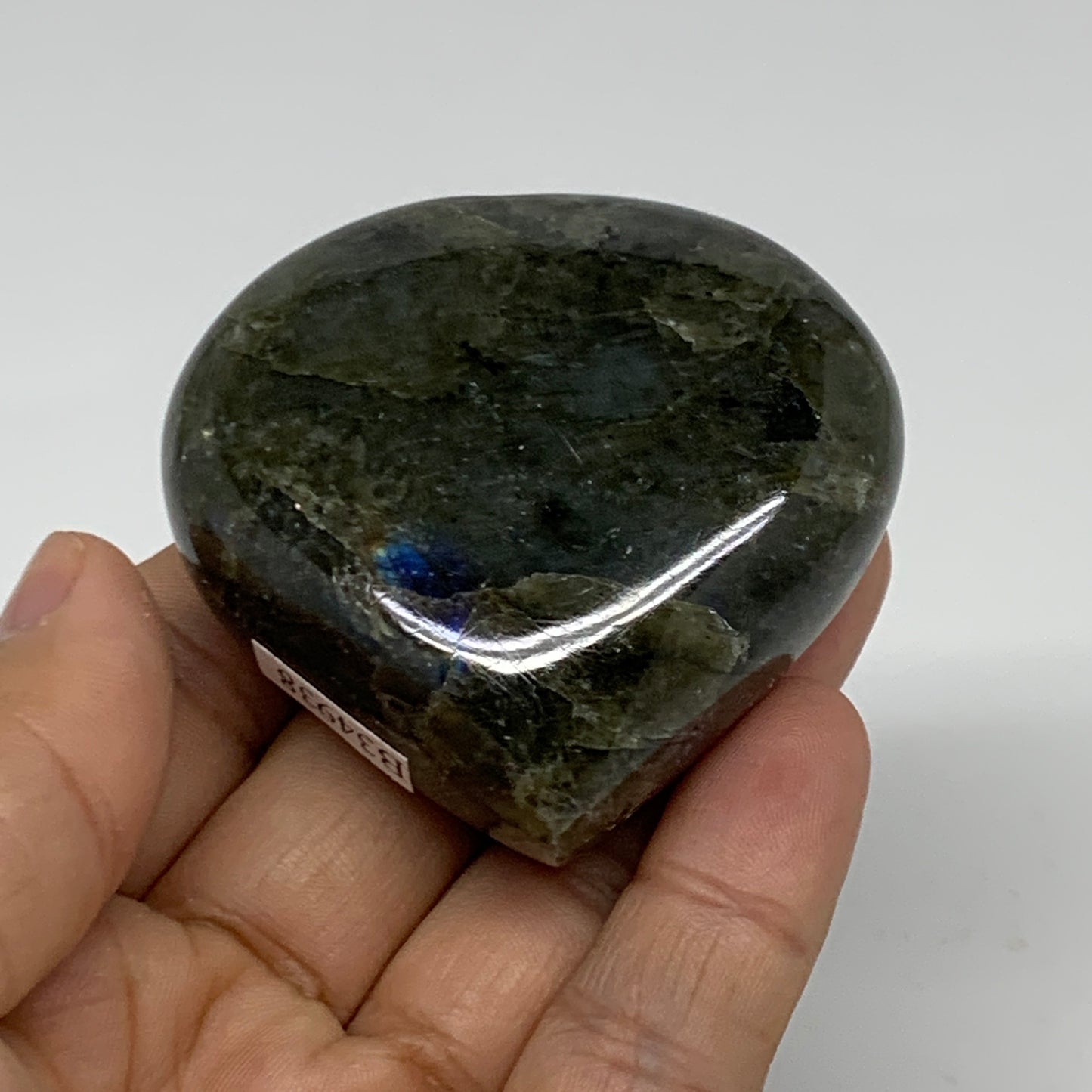 116g, 2.2"x2.2"x1", Natural Labradorite Heart Polished Crystal, B34938