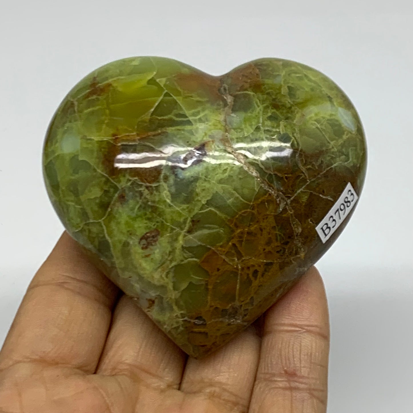 0.37 lbs, 2.7"x2.9"x1.5", Green Opal Heart Polished Gemstone Crystal, B37983